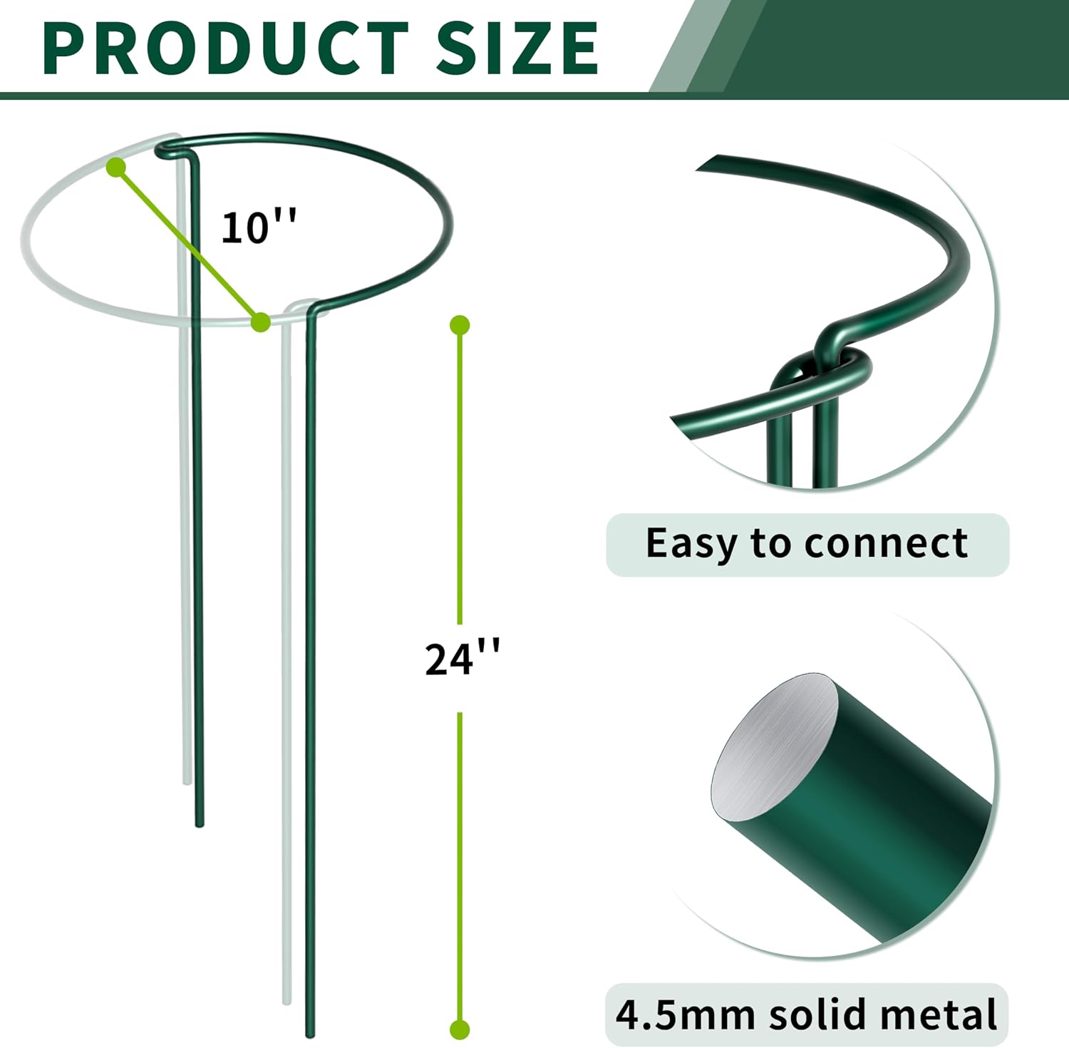 10 Pack Peony Cages and Supports, 10" (W) x 24"(H) Plant Support, Heavy-Duty Metal Plant Support Stakes, Plant Stakes
