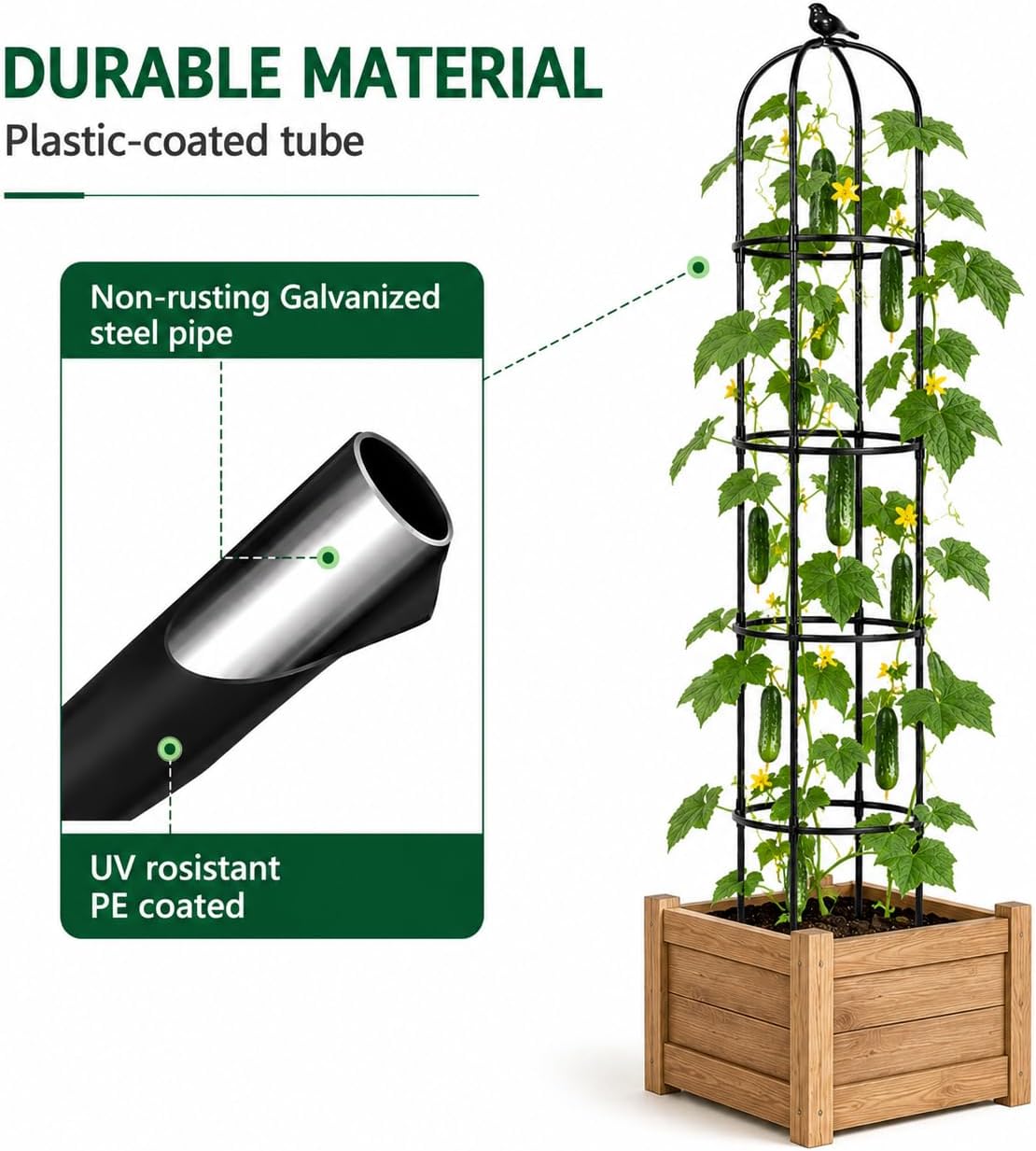 Garden Obelisk Trellis for Climbing Plants,6.3 ft, Black, 2PC | Outdoor Rose Trellis, Indoor Support for Potted Light