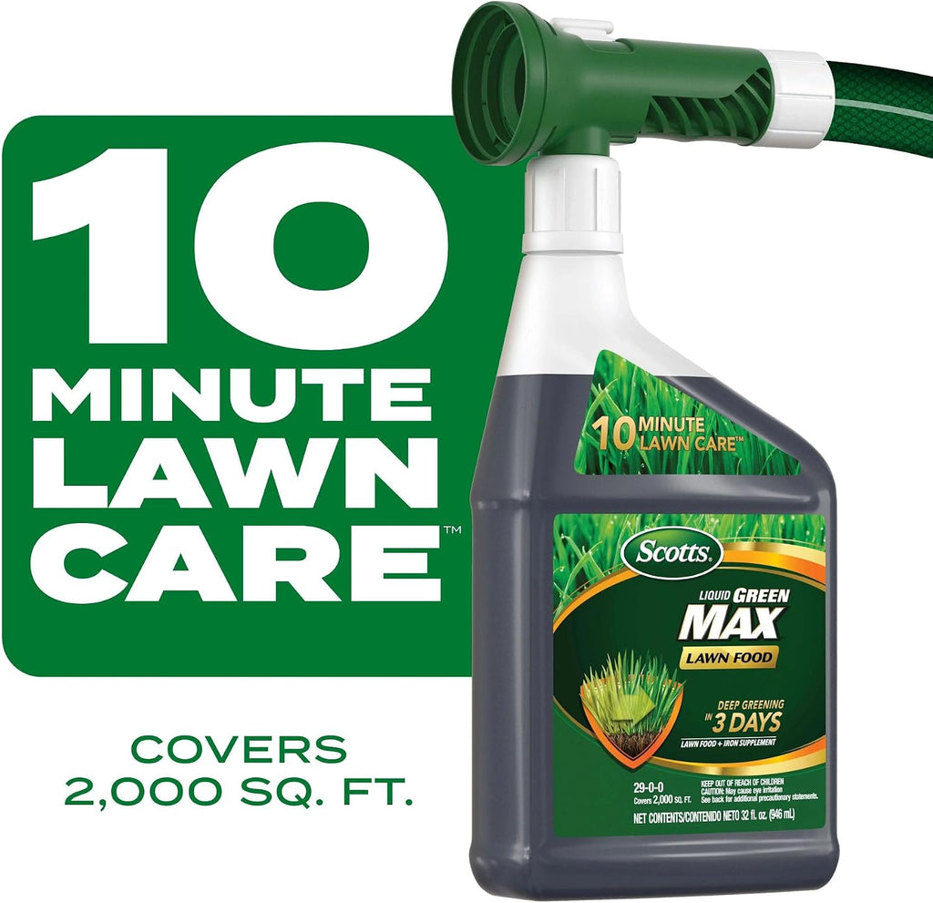 Scotts Liquid Green Max Lawn Food, 32 fl. oz. | Liquid Lawn Fertilizer and Iron Supplement, For Any Grass Type, 29-0-0