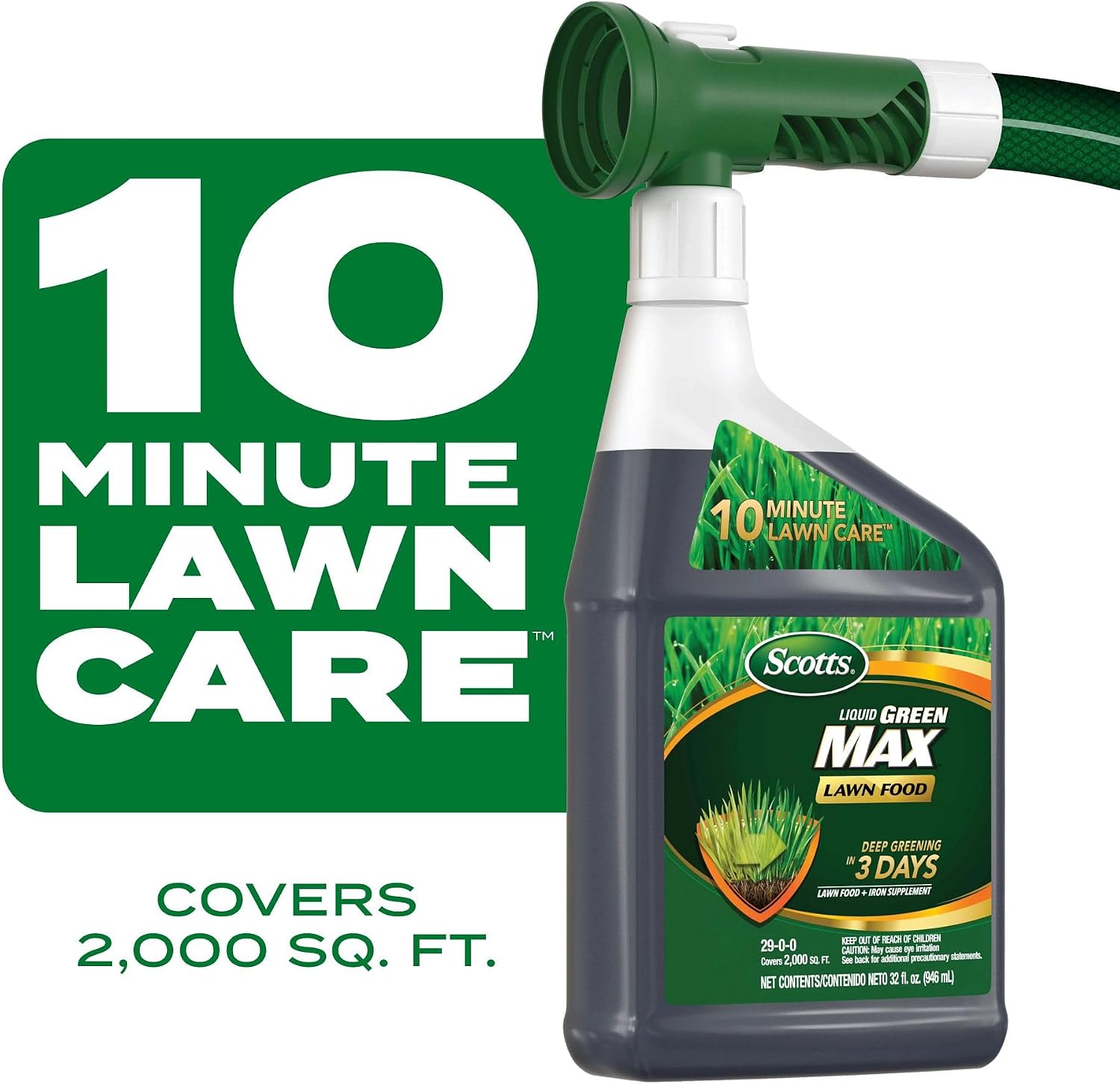 Scotts Liquid Green Max Lawn Food, 32 fl. oz. | Liquid Lawn Fertilizer and Iron Supplement, For Any Grass Type, 29-0-0