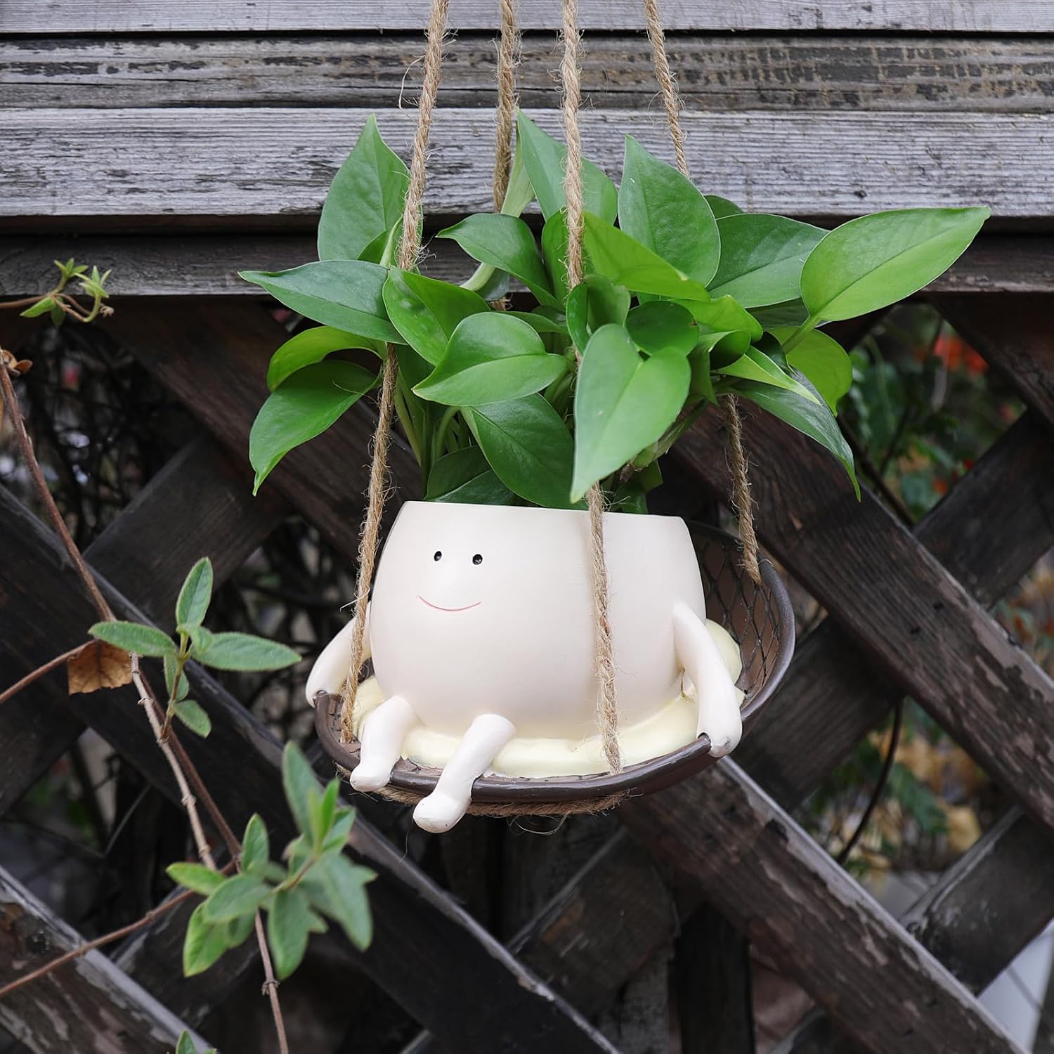 NINIPAPA Hanging Swing Chair Planter Pot Smile Face Plant Pot for Indoor Outdoor Plants Cute Head Flower Pots for