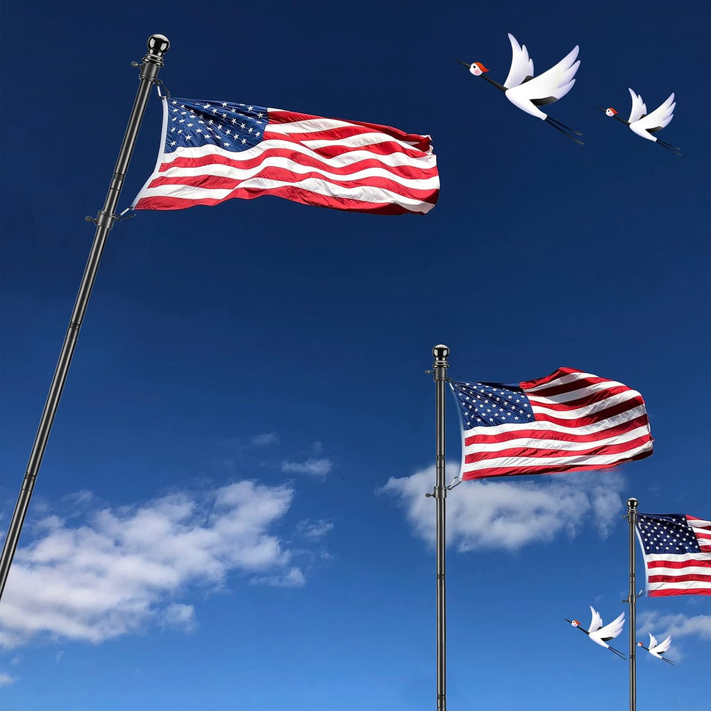 Black Flag Poles for Outside - 8.5FT Metal Outdoor Yard Flag Pole Holder with 2 Prongs Base - 3x5FT American Flag with