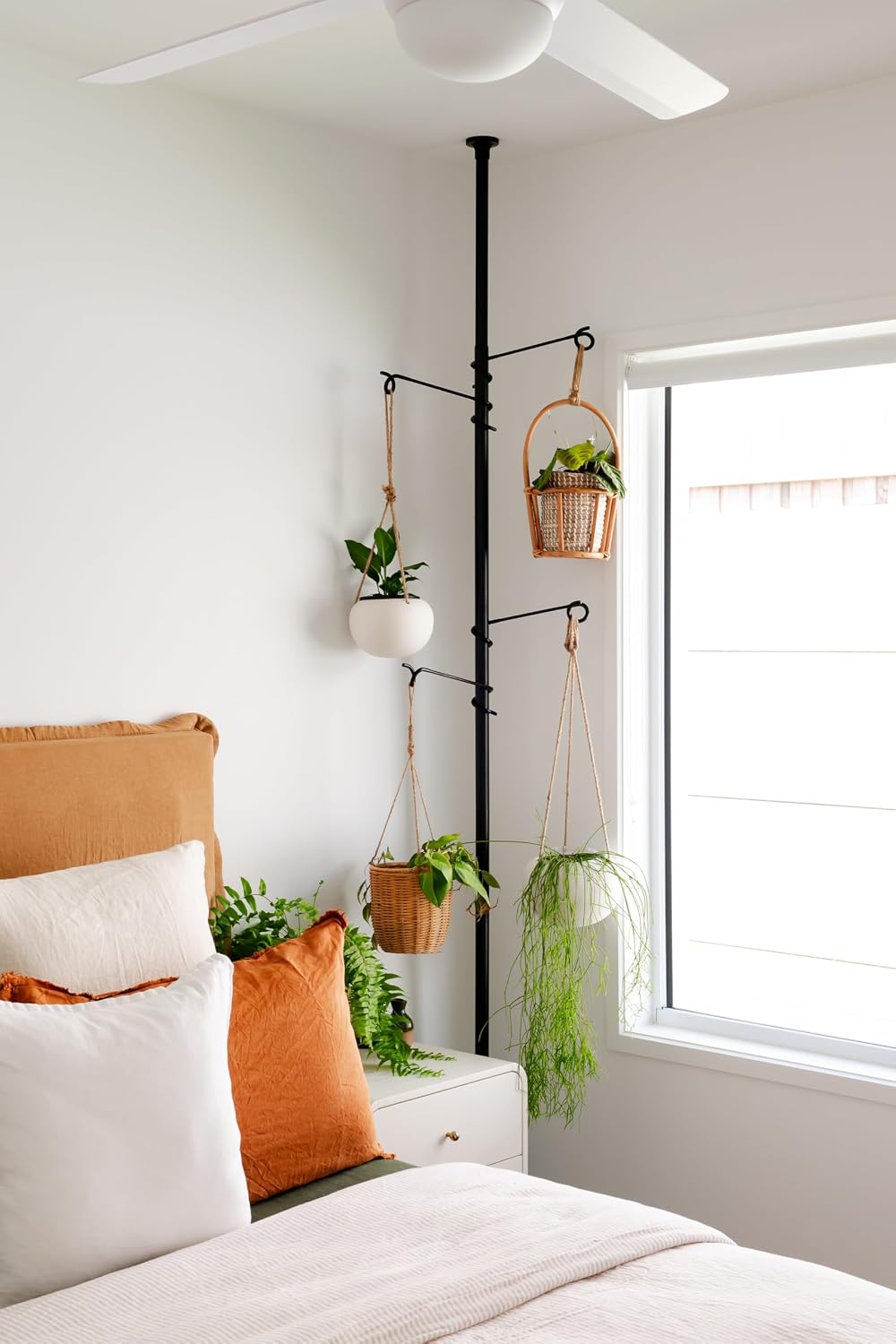 Tension Rod Plant Stand, Plant Poles for Hanging Plants Indoor, Metal Floor to Ceiling Hanging Plants Stand, Tension