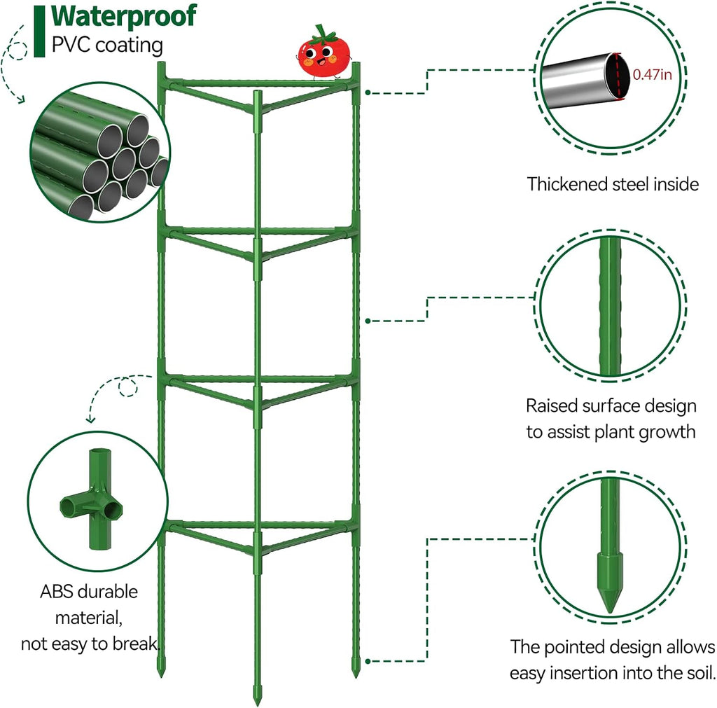 4 Pack Large Tomato Cage for Garden Up to 49" H X 16" W Metal Plant Support Stakes with Clips Triangle Pea Cages