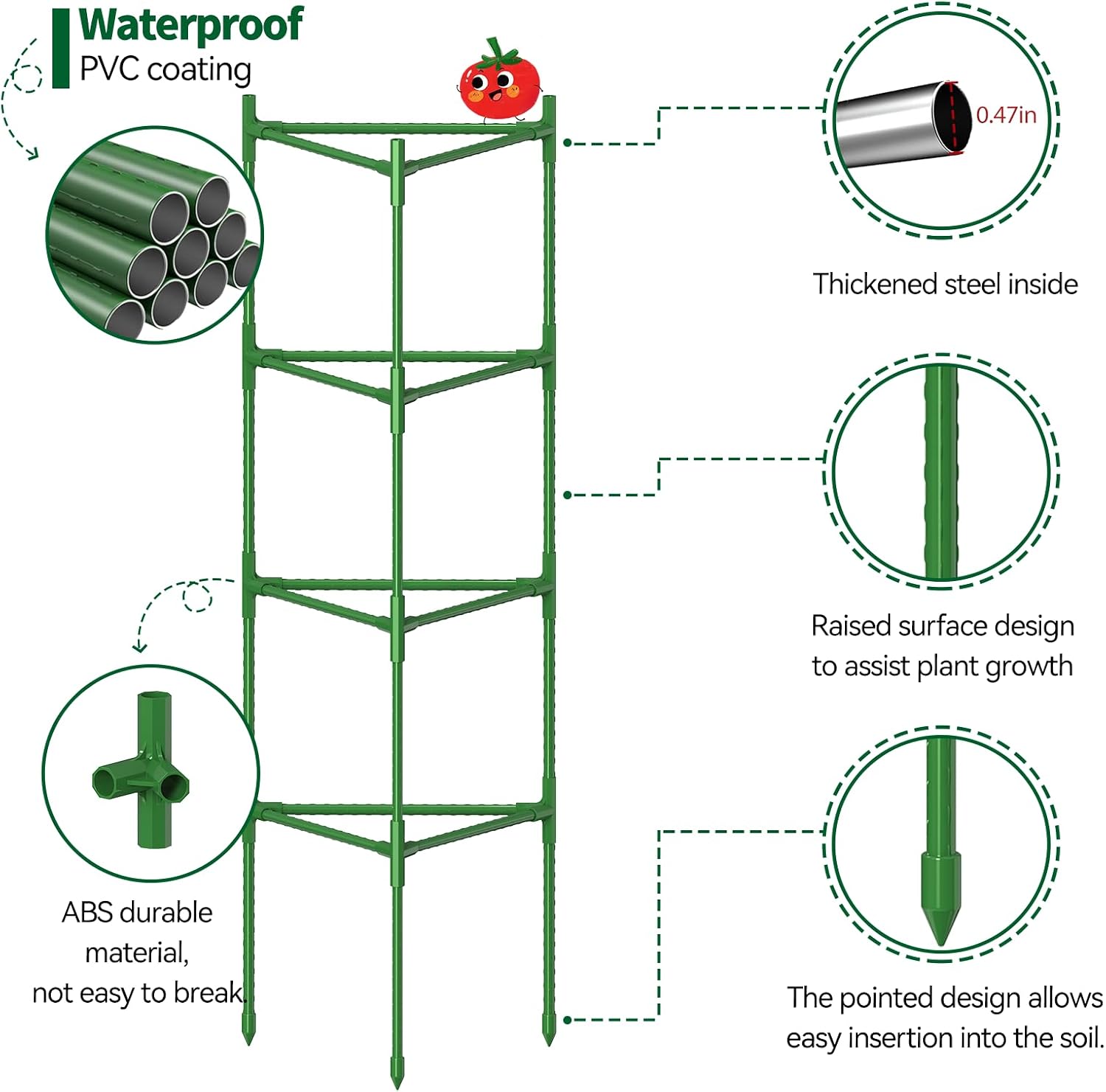 4 Pack Large Tomato Cage for Garden Up to 49" H X 16" W Metal Plant Support Stakes with Clips Triangle Pea Cages