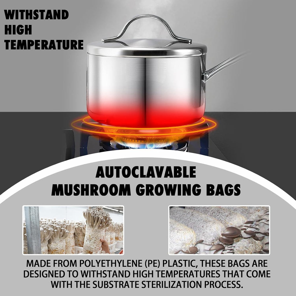 TonGass Autoclavable Mushroom Grow Bags Bulk with Microporous Filter Patchs | 60-Pack Large 8"x5"x20" Extra Thick 80