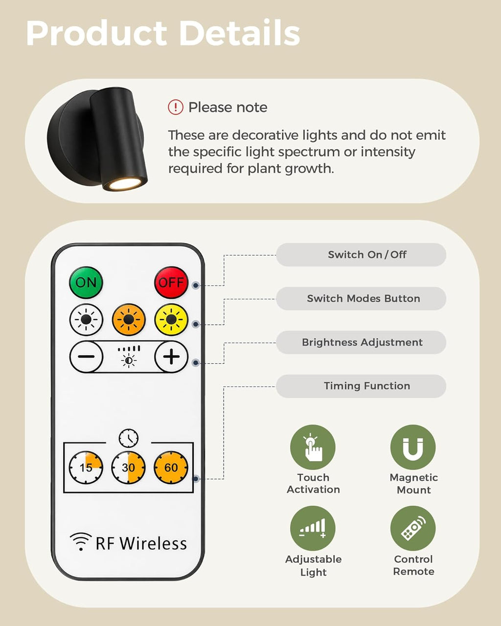 Bamworld Wall Plant Holder with Lights, Black, 3pcs | Thickened Metal, Heavy-duty, Rust Resistant, Remote Control