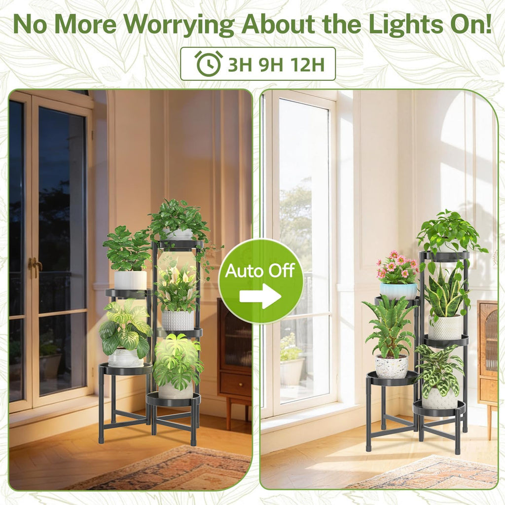 iDavosic.ly Plant Stand Indoor with Grow Lights, 5 Tier Metal Shelf, Black | Corner Tiered Flower Display Holder