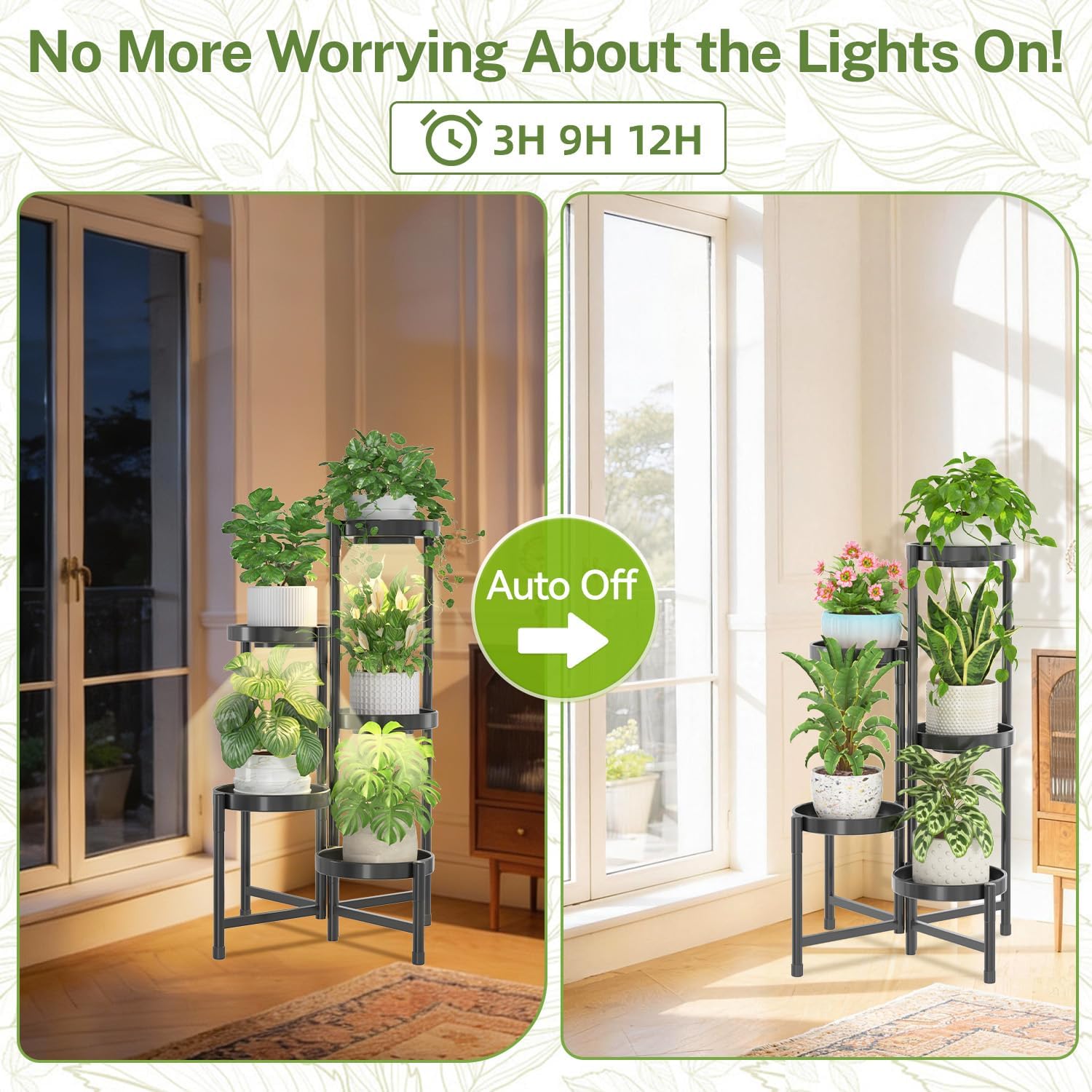 iDavosic.ly Plant Stand Indoor with Grow Lights, 5 Tier Metal Shelf, Black | Corner Tiered Flower Display Holder