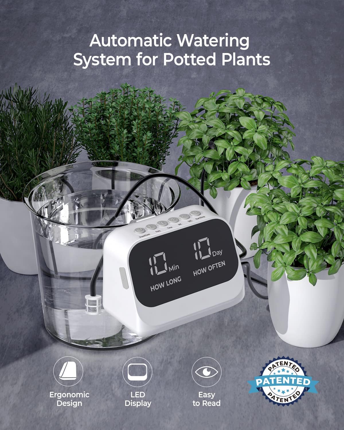 Automatic Watering System for Potted Plants, Plant Waterer, DIY Drip Irrigation Kit with Smart Timer, Waterproof LED