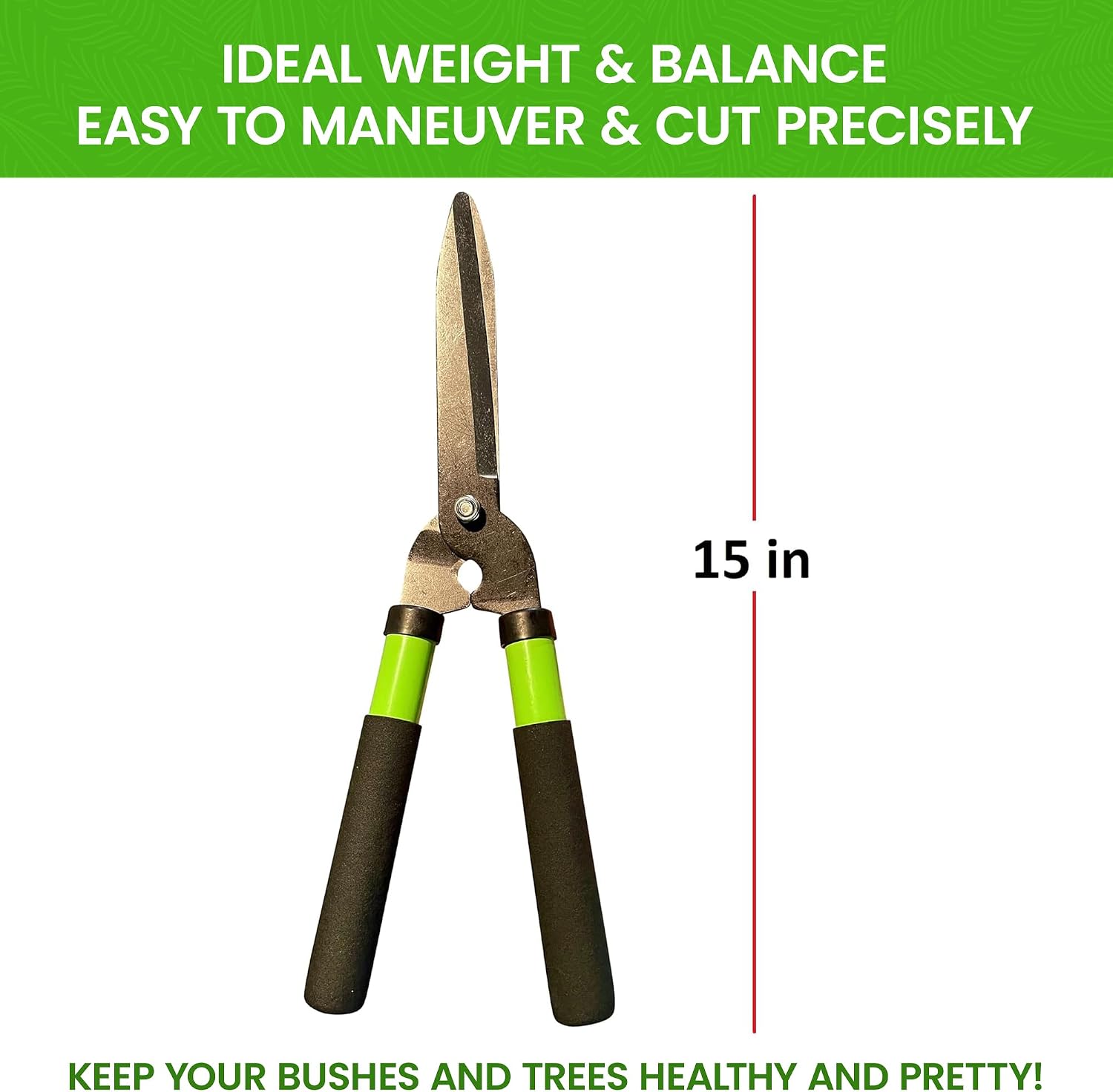 GARDEN GURU Hedge Shears Clippers for Trimming & Shaping Borders, Boxwood, Decorative Shrubs, Bushes, Grass – 15 inch