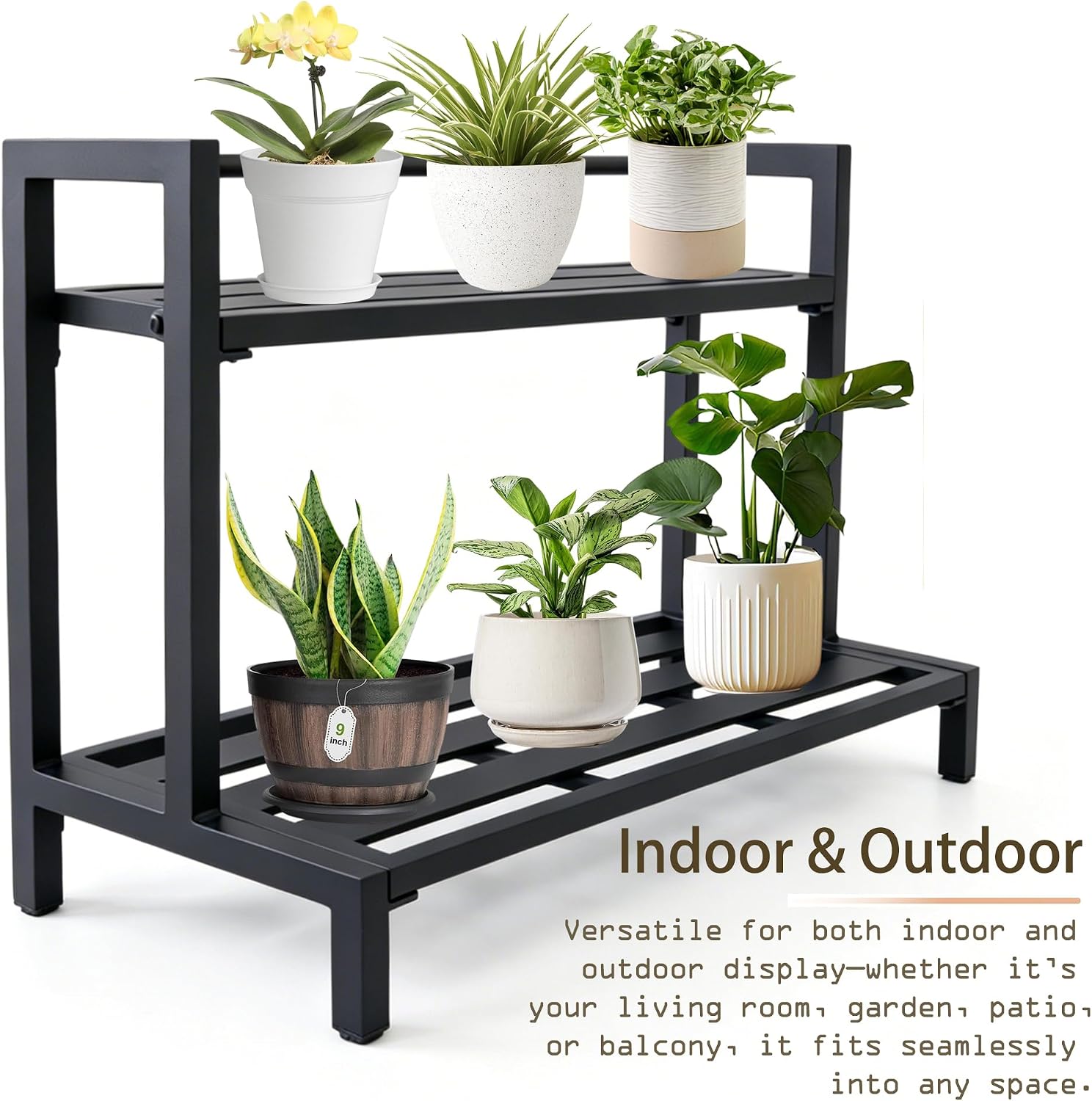 Aluminum Plant Stand Lightweight, Heavy-Duty Metal Plant Shelf | 2-Tier Rustproof Indoor Outdoor Flower Rack for Patio