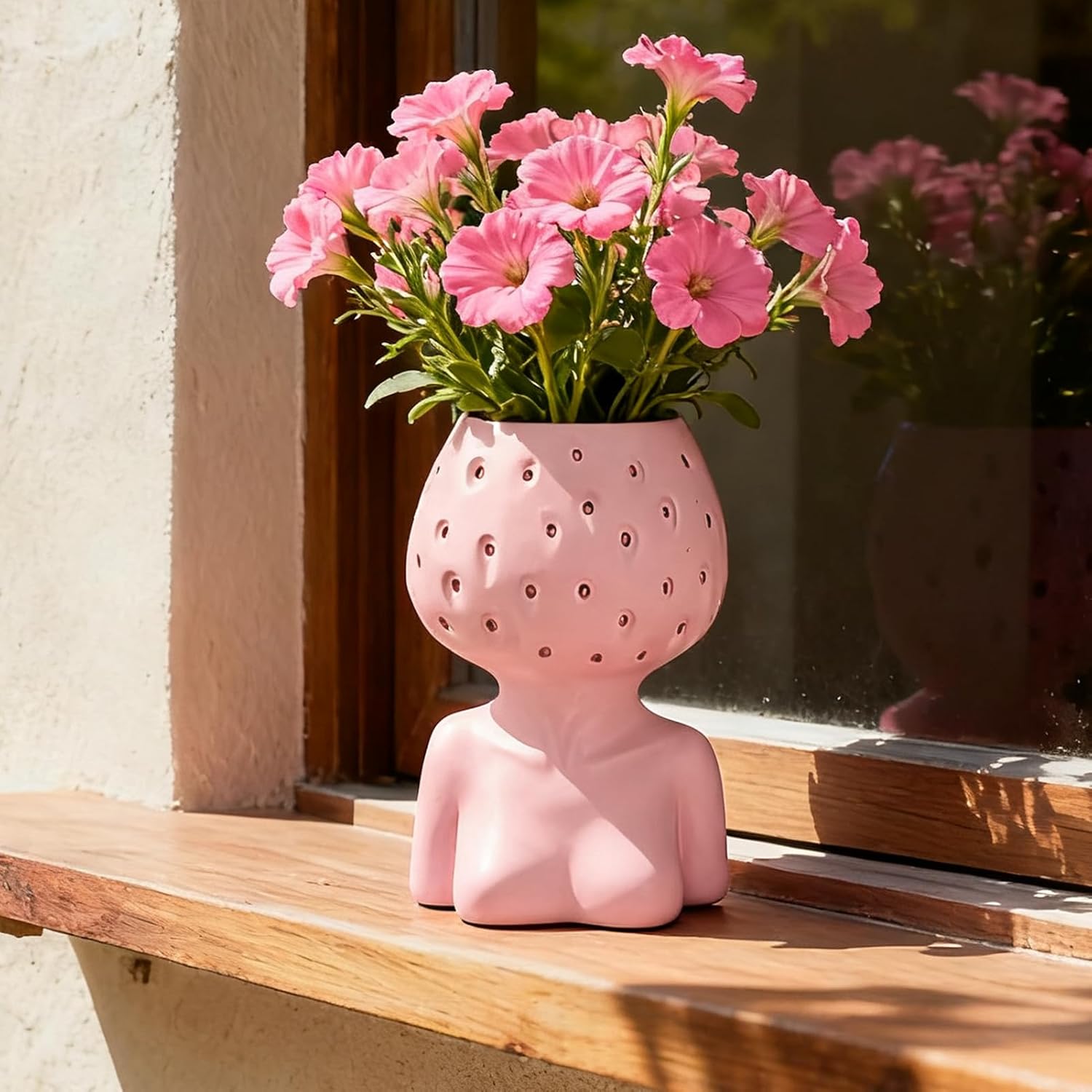 Female Body Vase, Strawberry Face Planter for Decor, Unique Cute Head Planter Pot Bust Planter with Drainage Hole