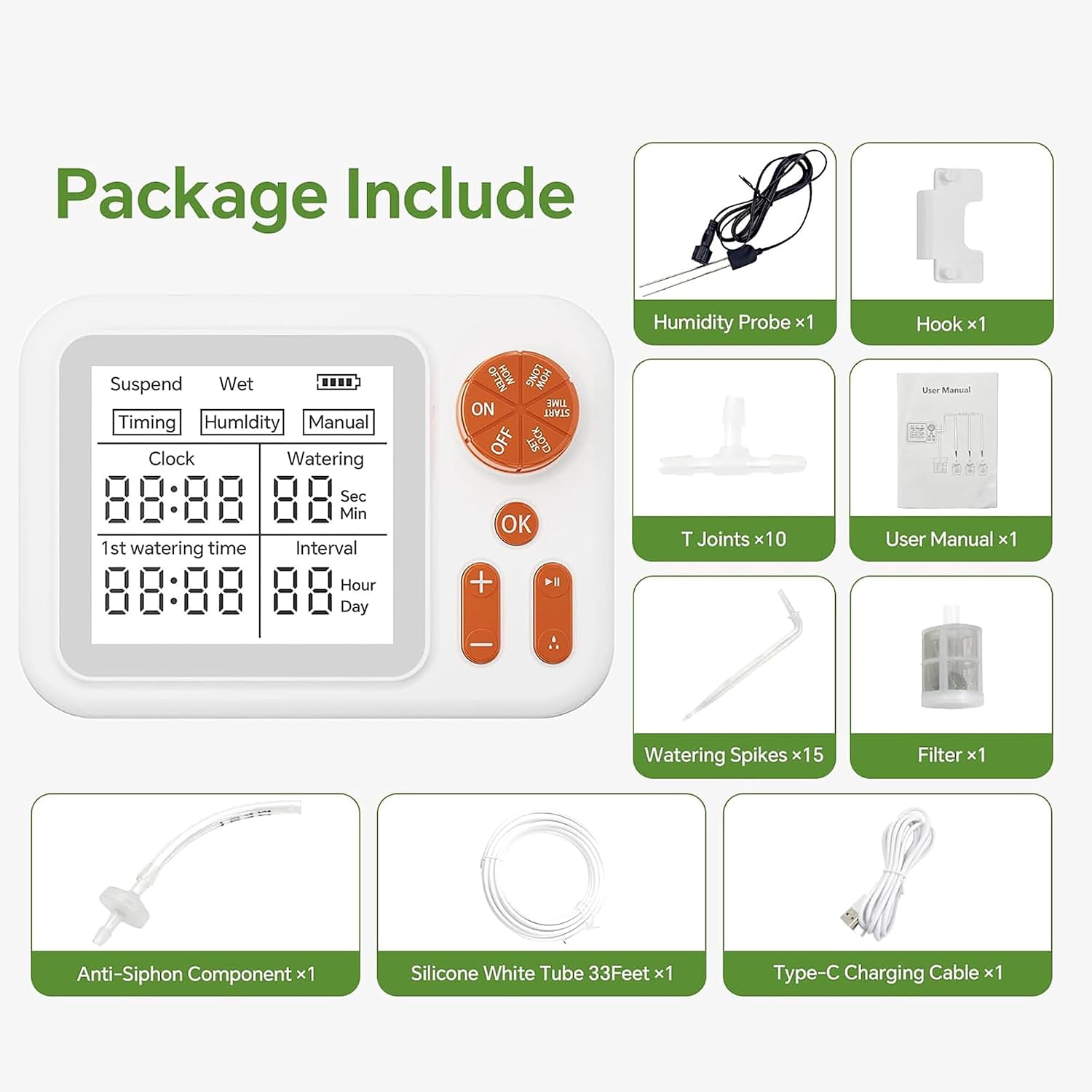 Automatic Plant Watering System for Indoor Plants, Smart Drip Irrigation Kit with Humidity Sensor,Cycle & Soak