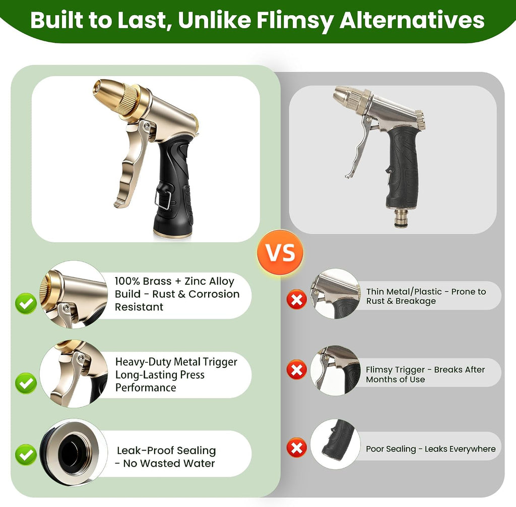 ARXIVE Brass Heavy Duty High Pressure Garden Hose Nozzle | Rustproof solid metal body, Leakproof seal, Non-slip grip, 4
