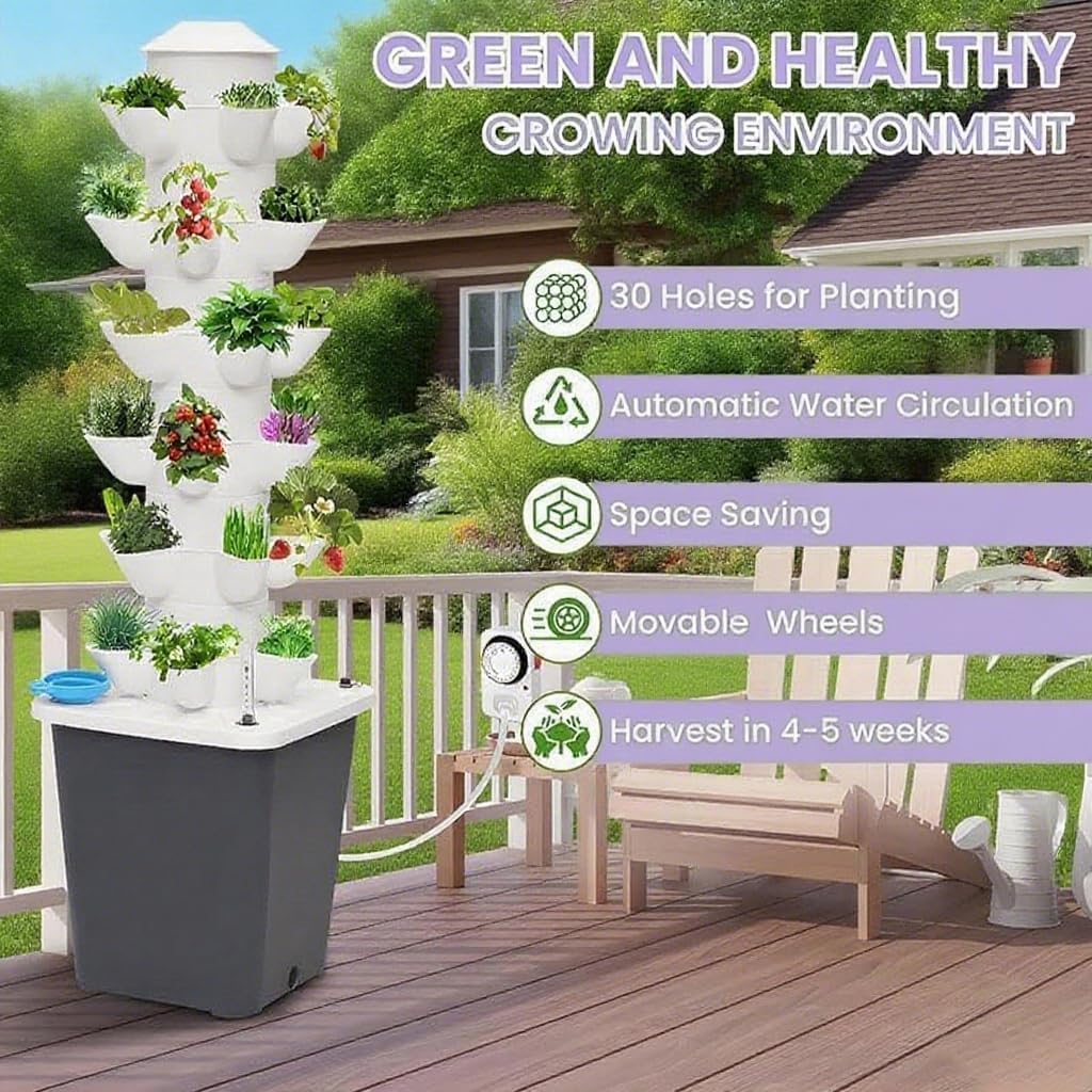 Hydroponics Growing System, 30 pods Hydroponics Tower Growing System Indoor Vertical Garden Planter Indoor Smart Garden
