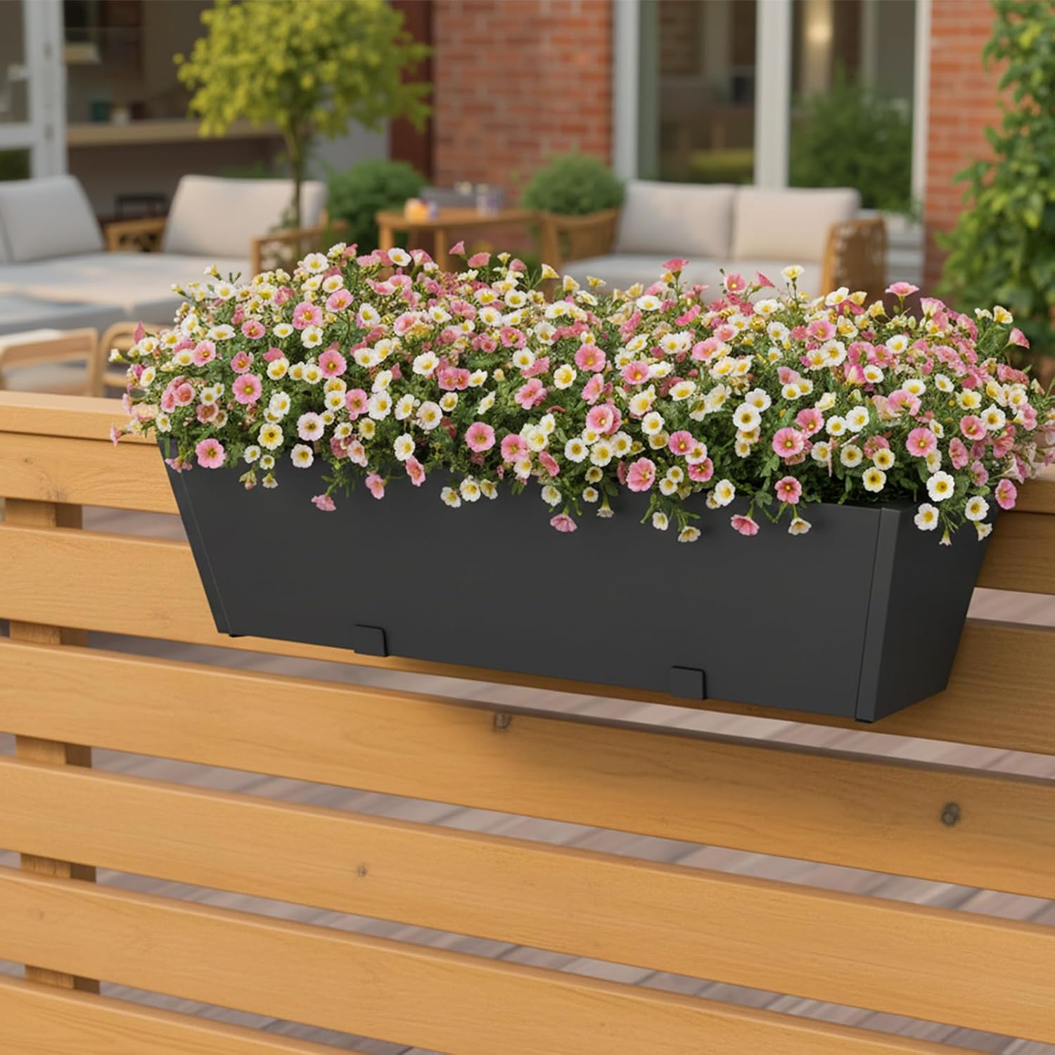 2 Pack Railing Planter Box 36 Inch, Heavy Duty Metal Window Boxes | Adjustable Bracket, Drainage Hole, Foam Pad, Rust