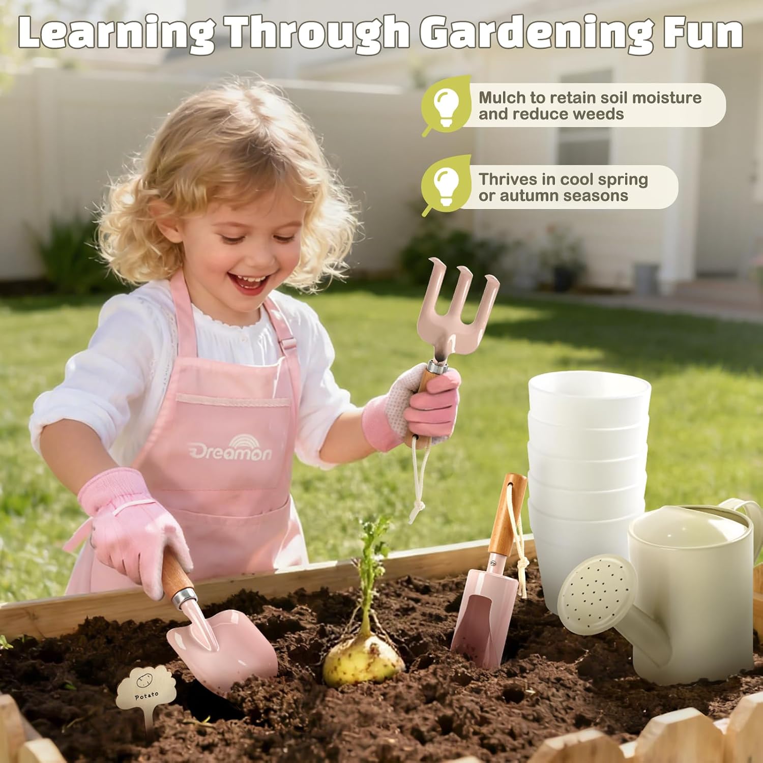 Kids Gardening Set, Quality Garden Tool Kit for Toddler, Outdoor Toys Gift | Gardening Set with Tote Bag, Apron