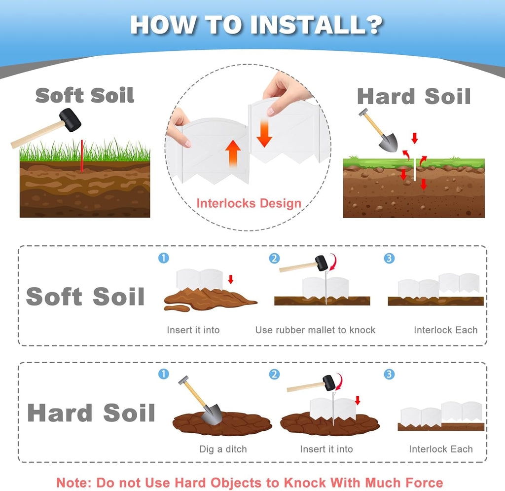 Vashly No-Dig 30Ft Landscape Edging, 6 Inch Tall Garden Edging Garden Edging Border, 30Pcs Flower Bed Edging Border