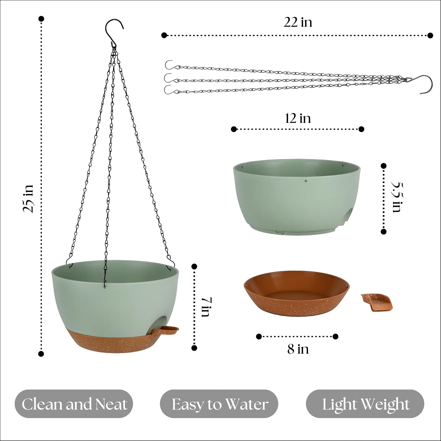 TYMENSH Hanging Plant Pots 12 Inch Set of 2, Self Watering Hanging Planters with Drainage Holes, Removable Saucer