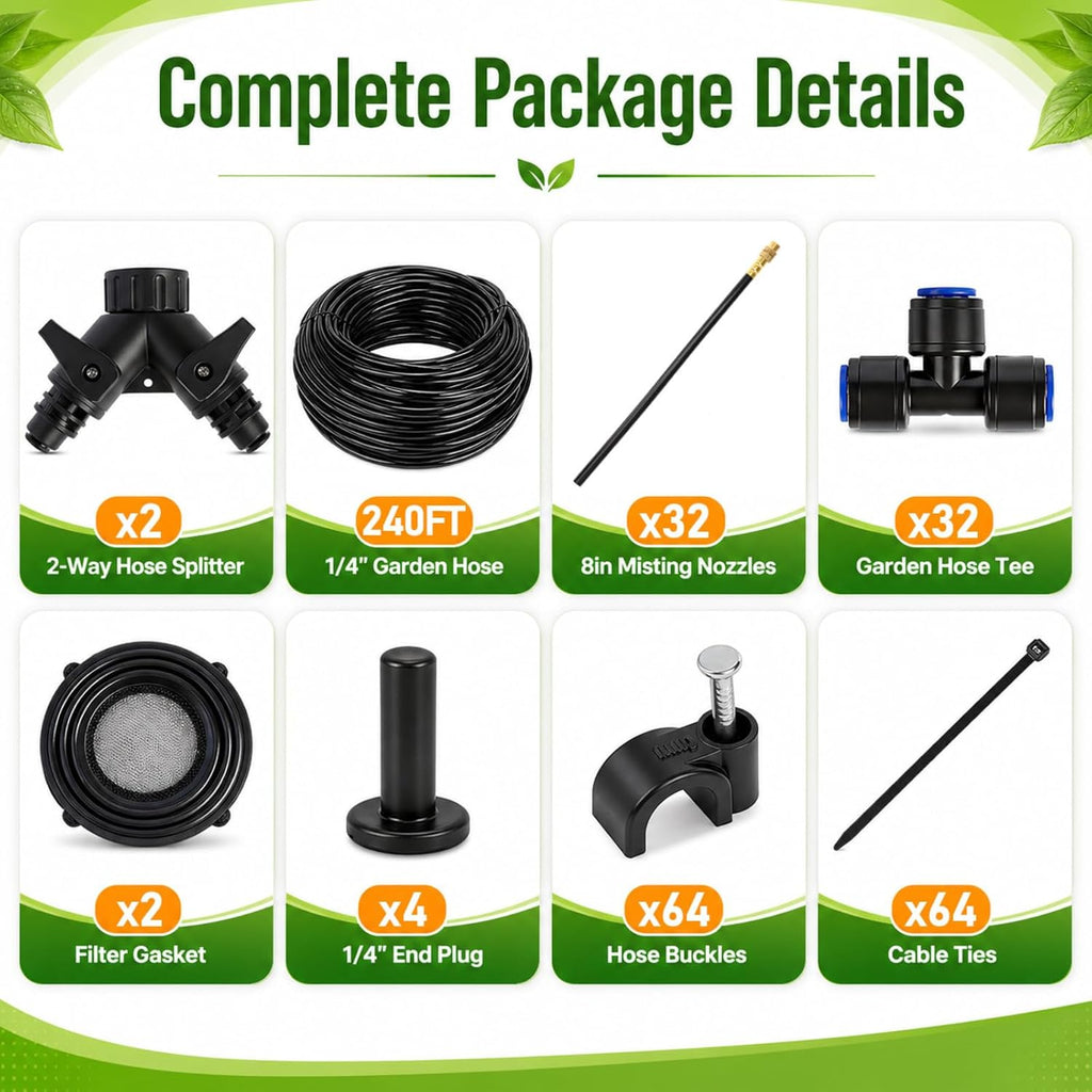240FT Drip Irrigation System with Adjustable Nozzles | 1/4-Inch Tubing, Flexible Garden Layouts, Adjustable Spray and