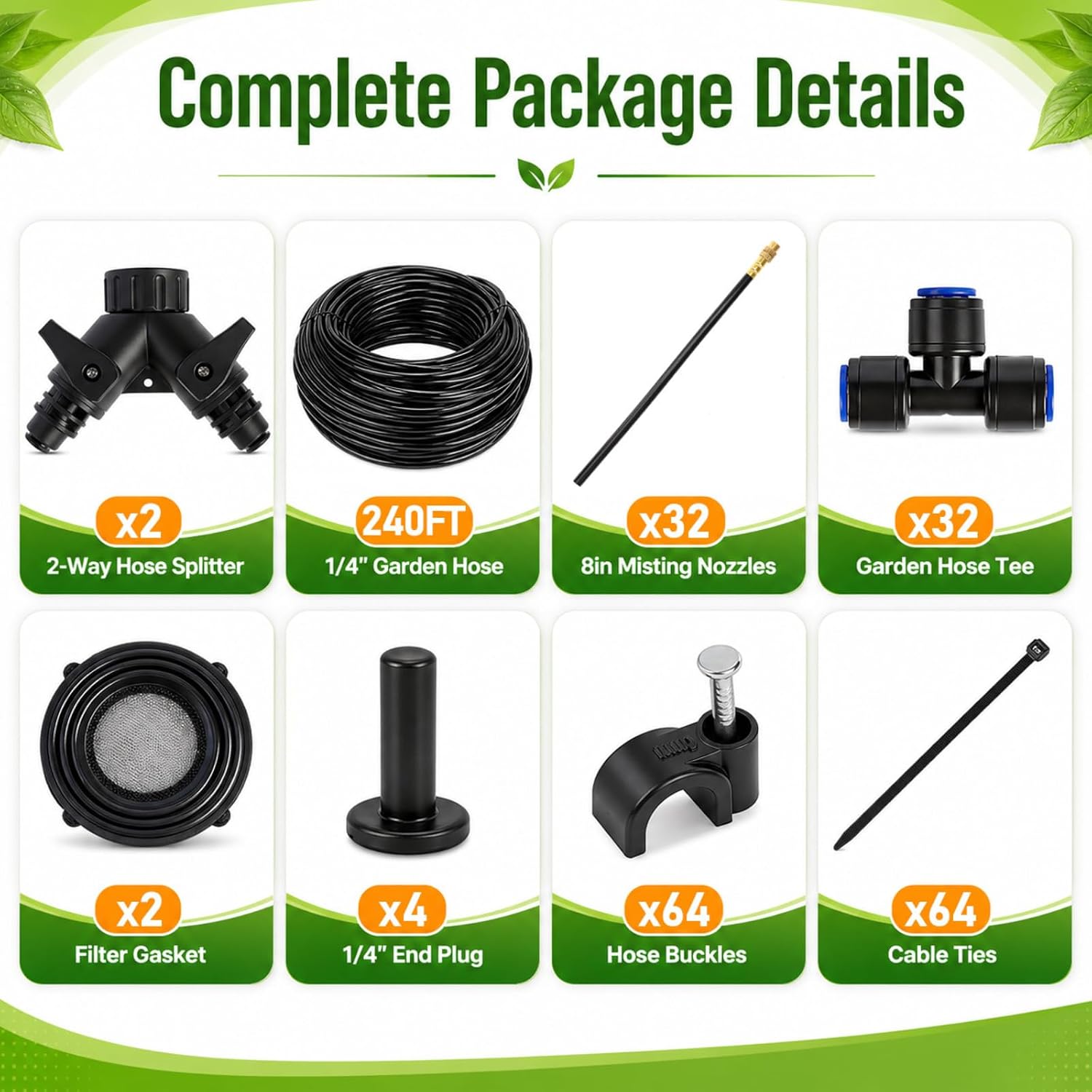 240FT Drip Irrigation System with Adjustable Nozzles | 1/4-Inch Tubing, Flexible Garden Layouts, Adjustable Spray and