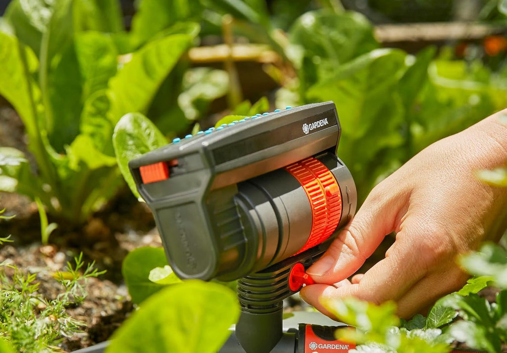 GARDENA 20575 | Up to 2300 sq ft - ZoomMaxx Adjustable Oscillating Sprinkler on Metal Step Spike for Watering Large