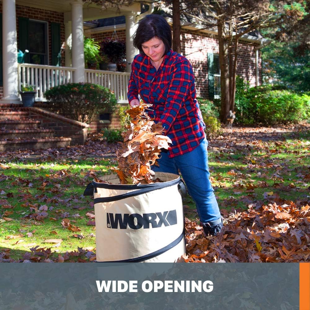 WORX 26 Gallon Collapsible Yard Leaf Collection Bin, WA0030 | Foldable, Durable Fabric Bin
