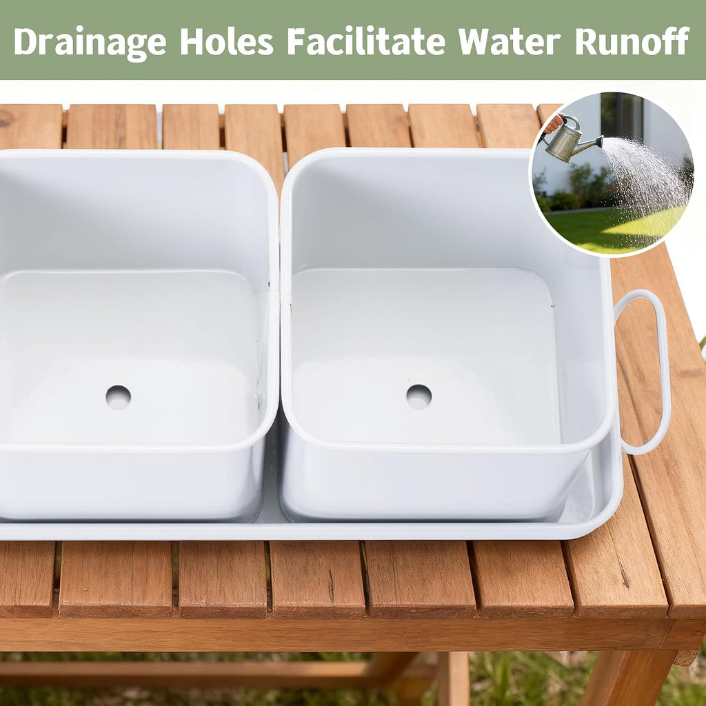 Indoor Herb Garden, Herb Planter Set with Handled Tray, 3 Iron Indoor Plant Pots with Drainage Holes, Windowsill
