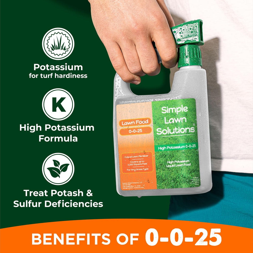 Simple Lawn Solutions - High Potassium Lawn Food Liquid Fertilizer 0-0-25 - Concentrated Spray - Turf Grass Vigor and