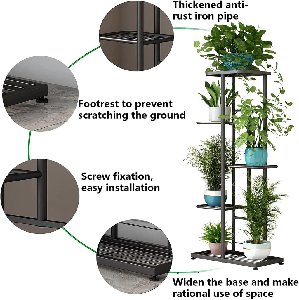 LINZINAR 5 Tier Plant Stand Indoor Outdoor Metal Flower Pot Display Shelf | Space Saving,6 Potted Multiple Flower Pot