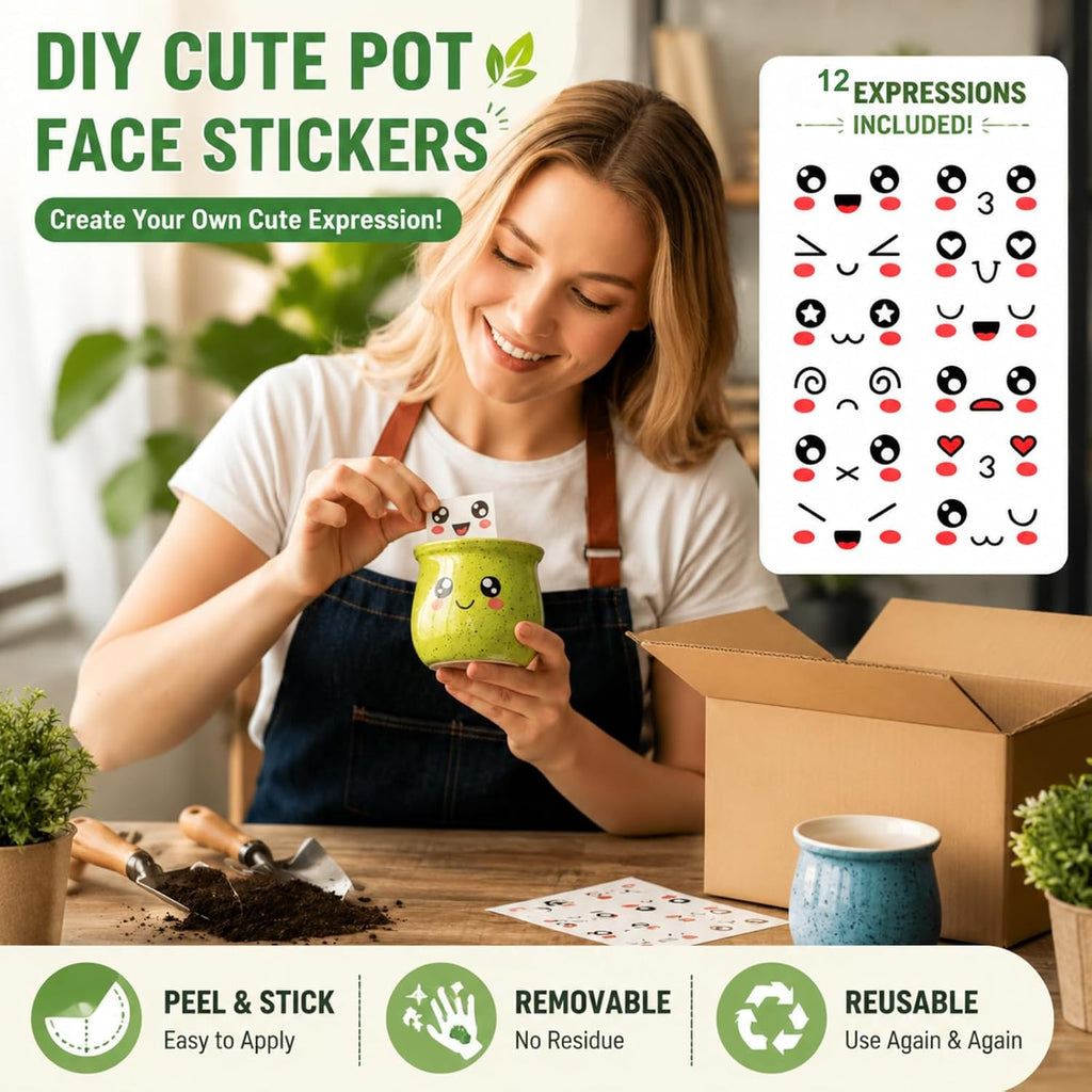 6-Pack 3 Inch Ceramic Succulent Pots with Bamboo Tray for Home Decor | Includes decorative stickers and cards creating