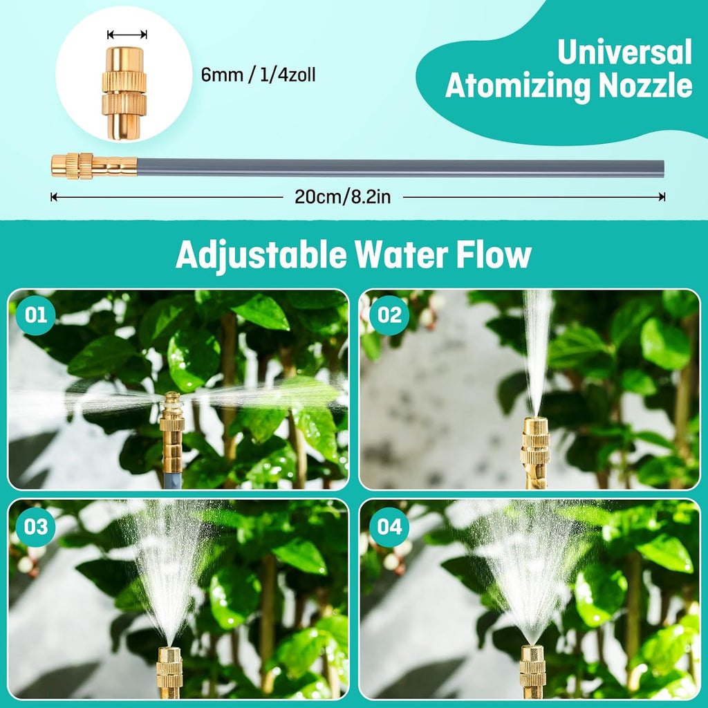 32FT Drip Irrigation System 1/4", 360° Adjustable Misting Kit for Outdoor | 10 Adjustable Copper Nozzles