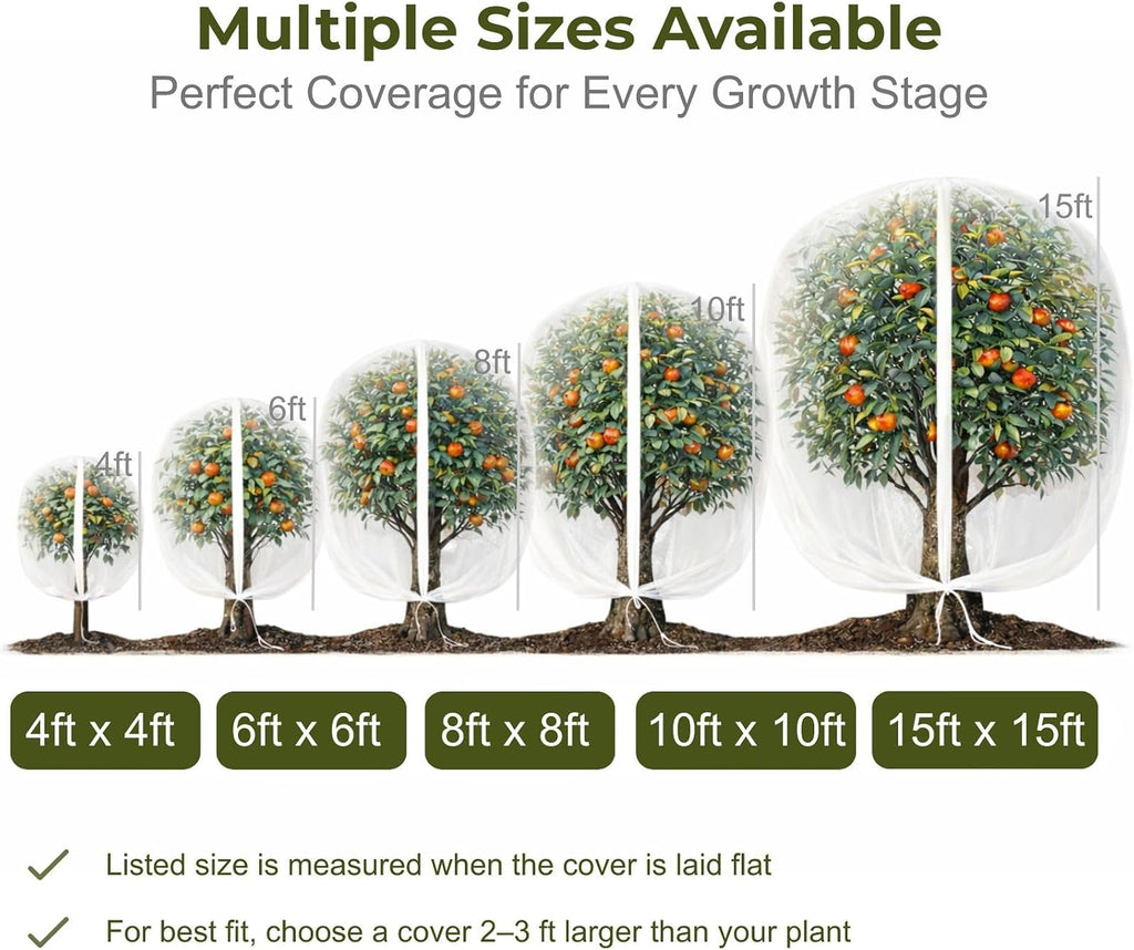 Fruit Tree Netting Cover with Zipper & Drawstring, 2 Packs 10ft x 10ft Insect Bird Barrier Netting for Garden