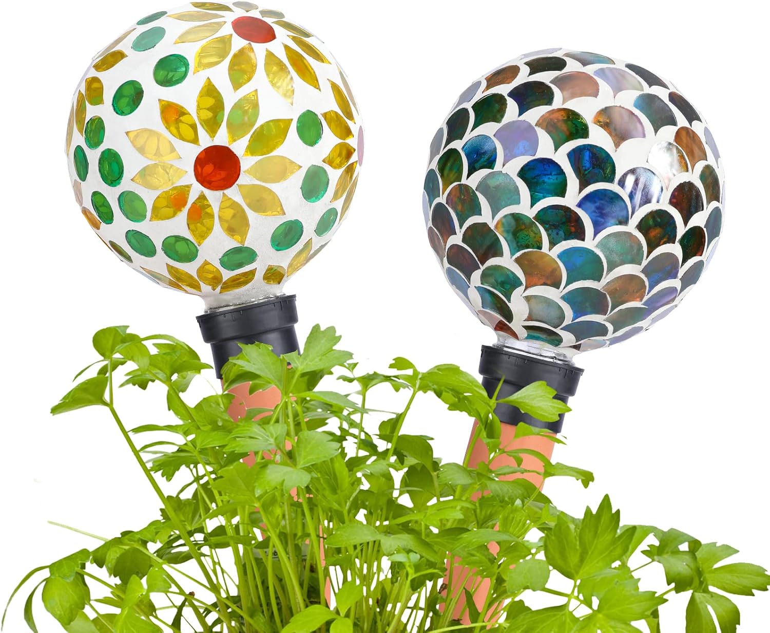 Plant Watering Globes Mosaic Self Watering Spikes 2 Pack | Indoor Outdoor Plants Automatic Plant Waterer Plant Watering