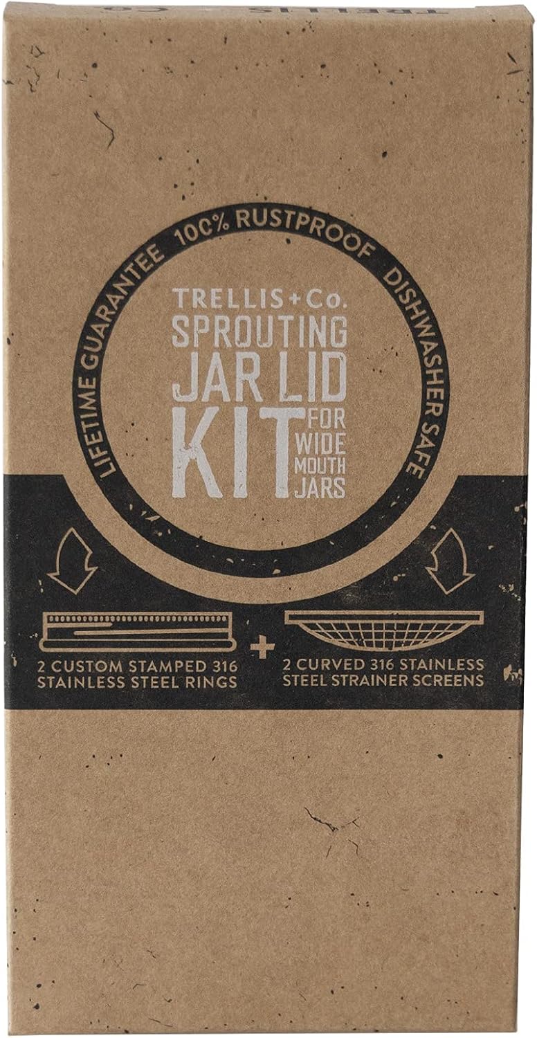 Trellis + Co.Stainless Steel Sprouting Kit, 2 Pack Rust Proof 316 Stainless | Curved Mesh, Fits Most Wide Mouth Mason