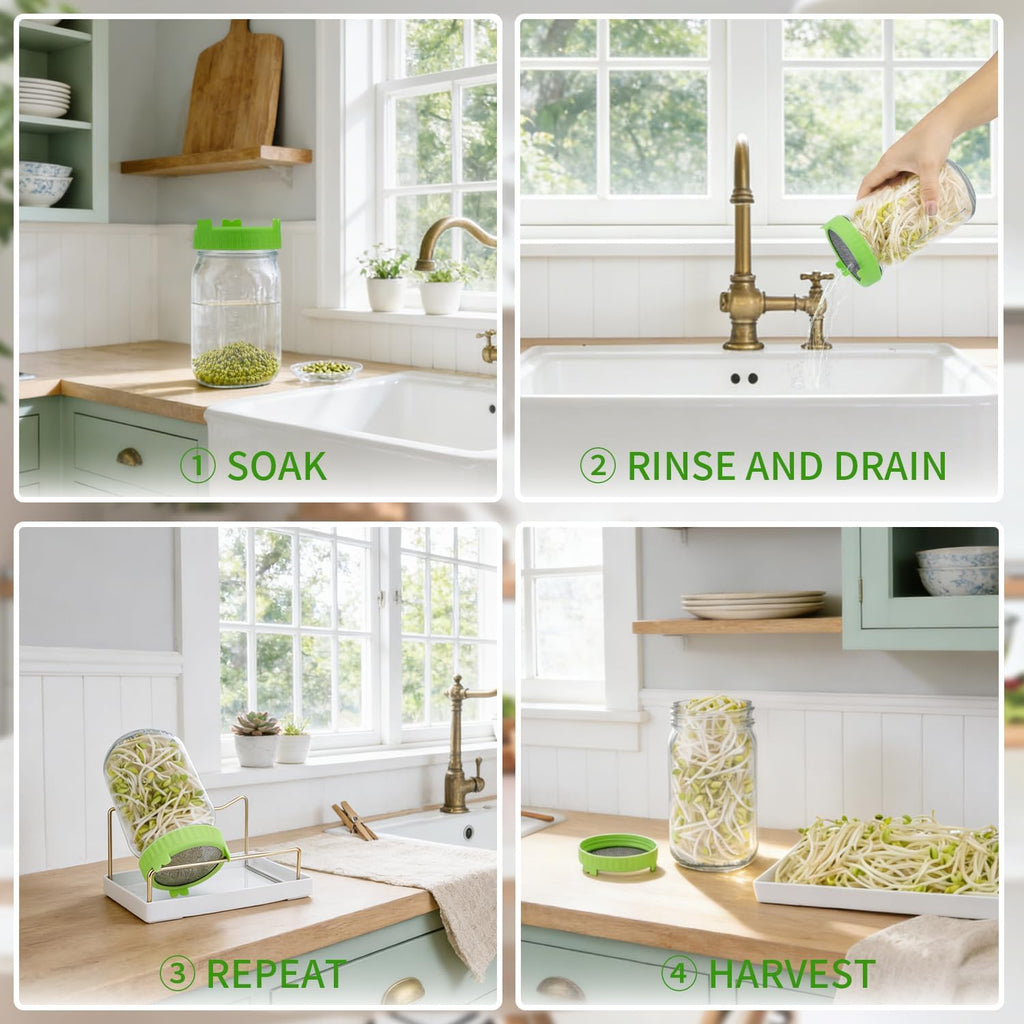Seed Sprouting Jar Kit with Mung Beans 2.9oz, 2 Large Wide Mouth Mason Jars with Sprouting Lids, Blackout Sleeves