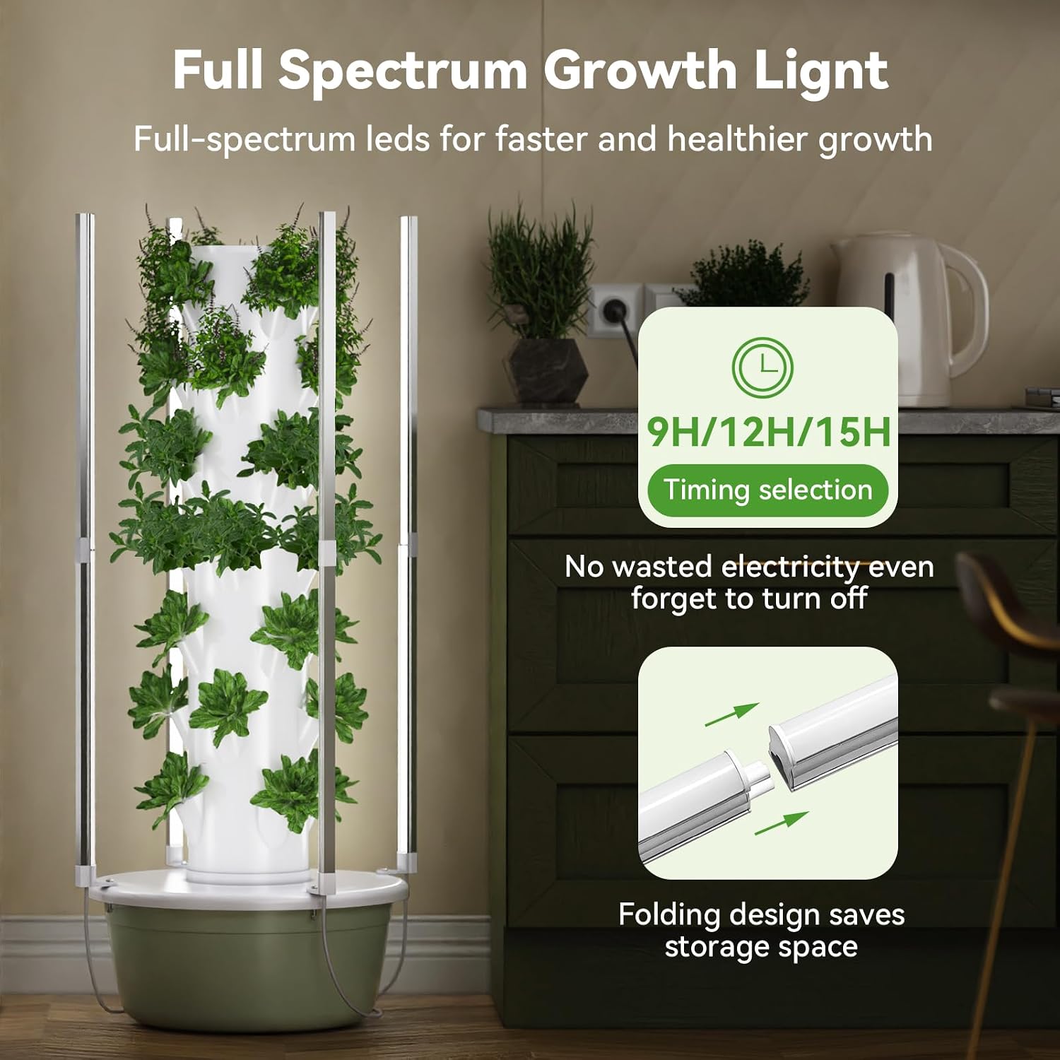 BAOSHISHAN Hydroponic Growing Tower with LED Grow Light, 7 Tiers 28 Pods | Full Spectrum Vertical Hydroponics Growing
