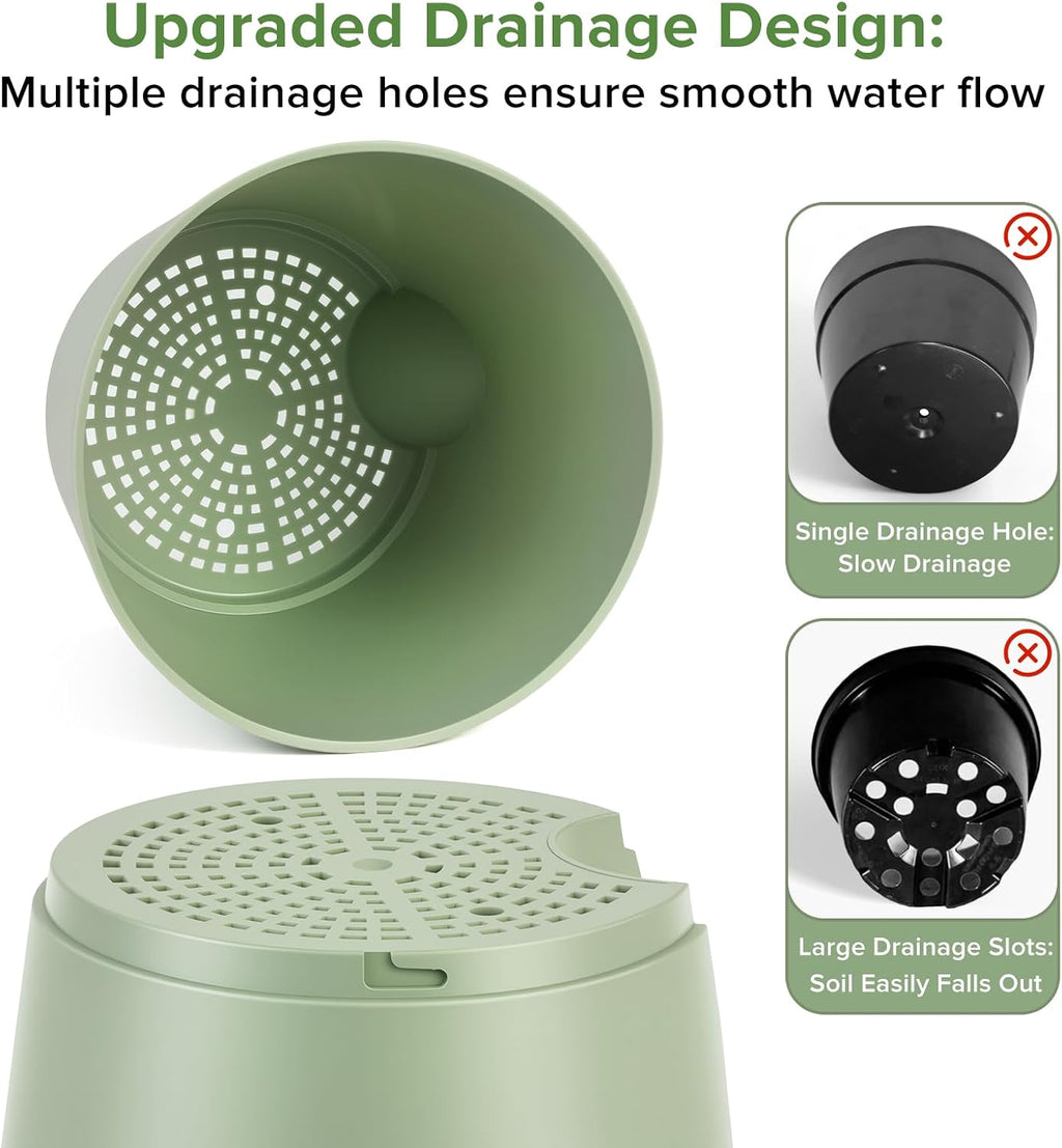 2026 Upgraded Self Watering Plant Pots with Drainage Hole, 8/7/6.5/6/5.5/5/4 Inch Flower Planting Containers for House