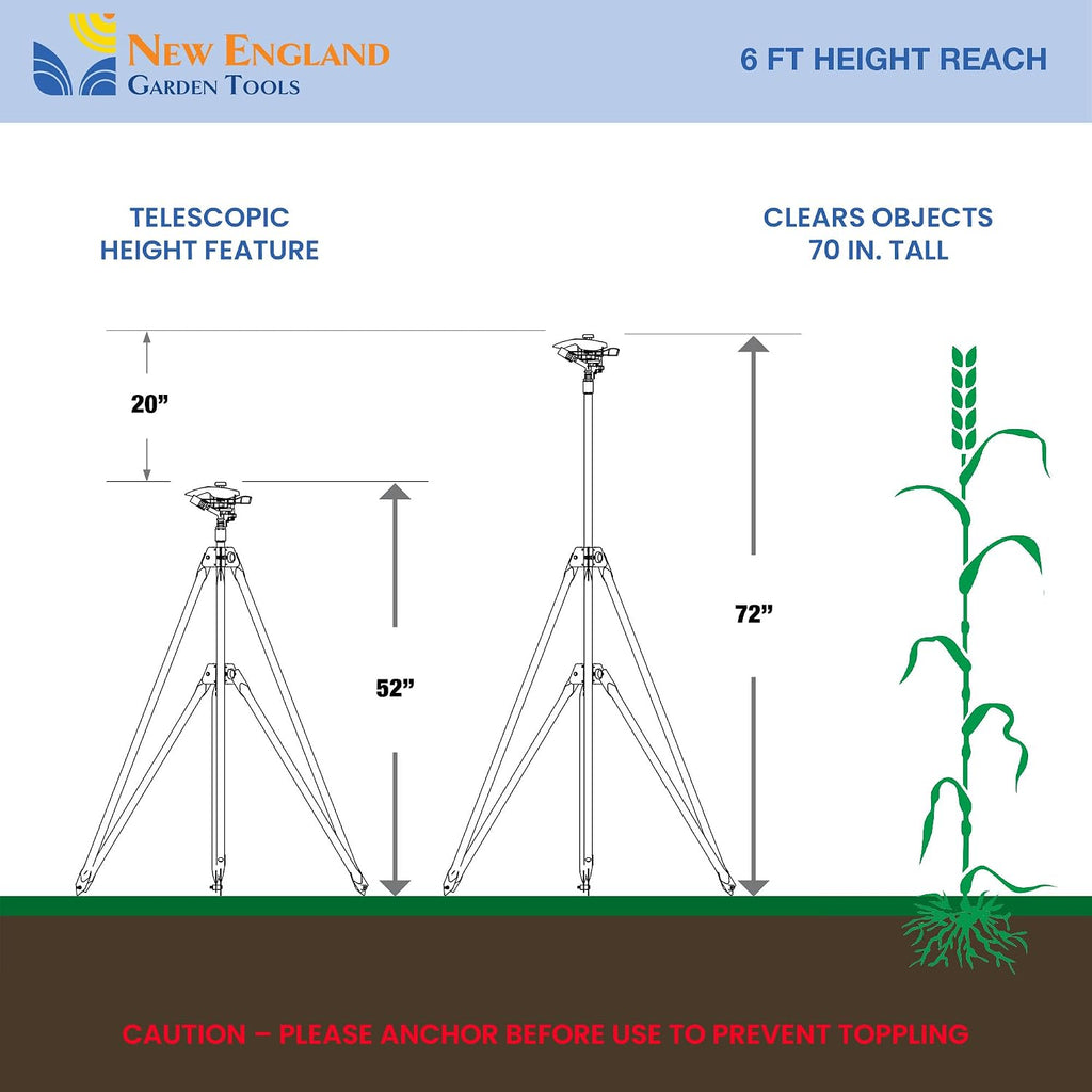 Heavy Duty Tripod Sprinkler 300003, Long Range Sprinkler with 100 FT Reach, 6 Feet Adjustable Tripod Height, 360° Range
