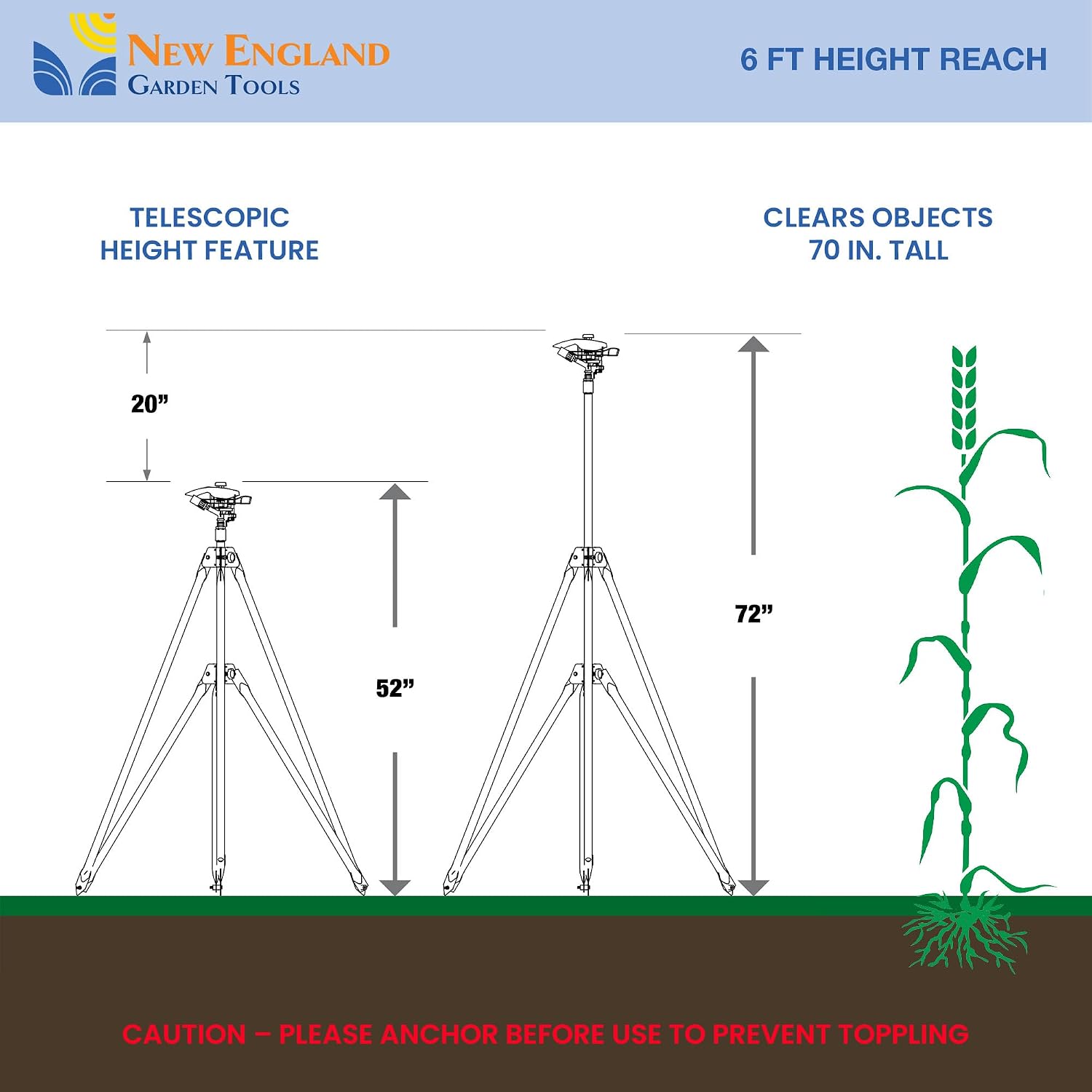 Heavy Duty Tripod Sprinkler 300003, Long Range Sprinkler with 100 FT Reach, 6 Feet Adjustable Tripod Height, 360° Range