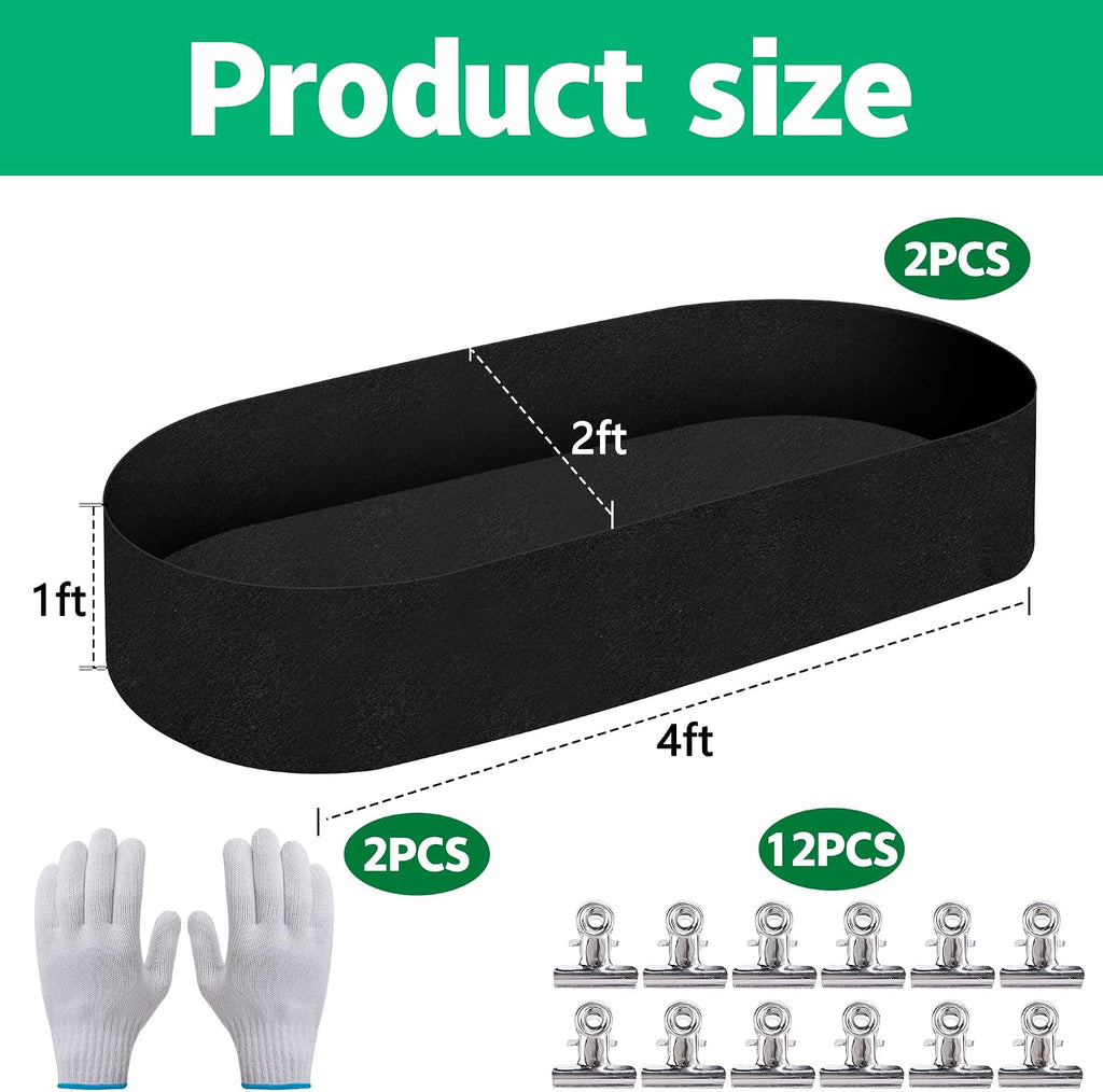 2 Sets 4 x 2 x 1 ft Raised Garden Bed Liner Bag, Breathable Grow Bed Fabric Liners with Clips and Gloves, Garden Box
