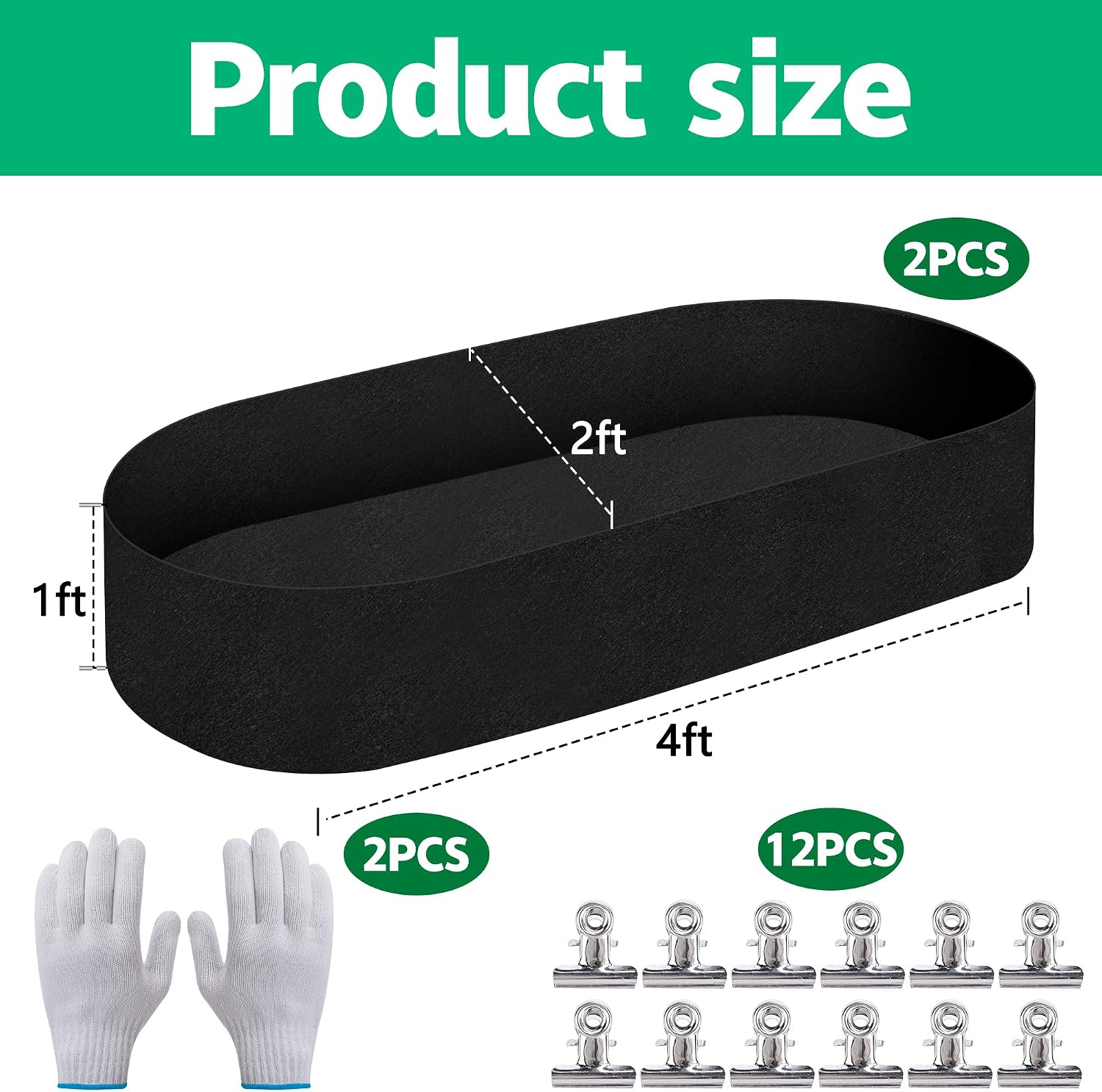2 Sets 4 x 2 x 1 ft Raised Garden Bed Liner Bag, Breathable Grow Bed Fabric Liners with Clips and Gloves, Garden Box