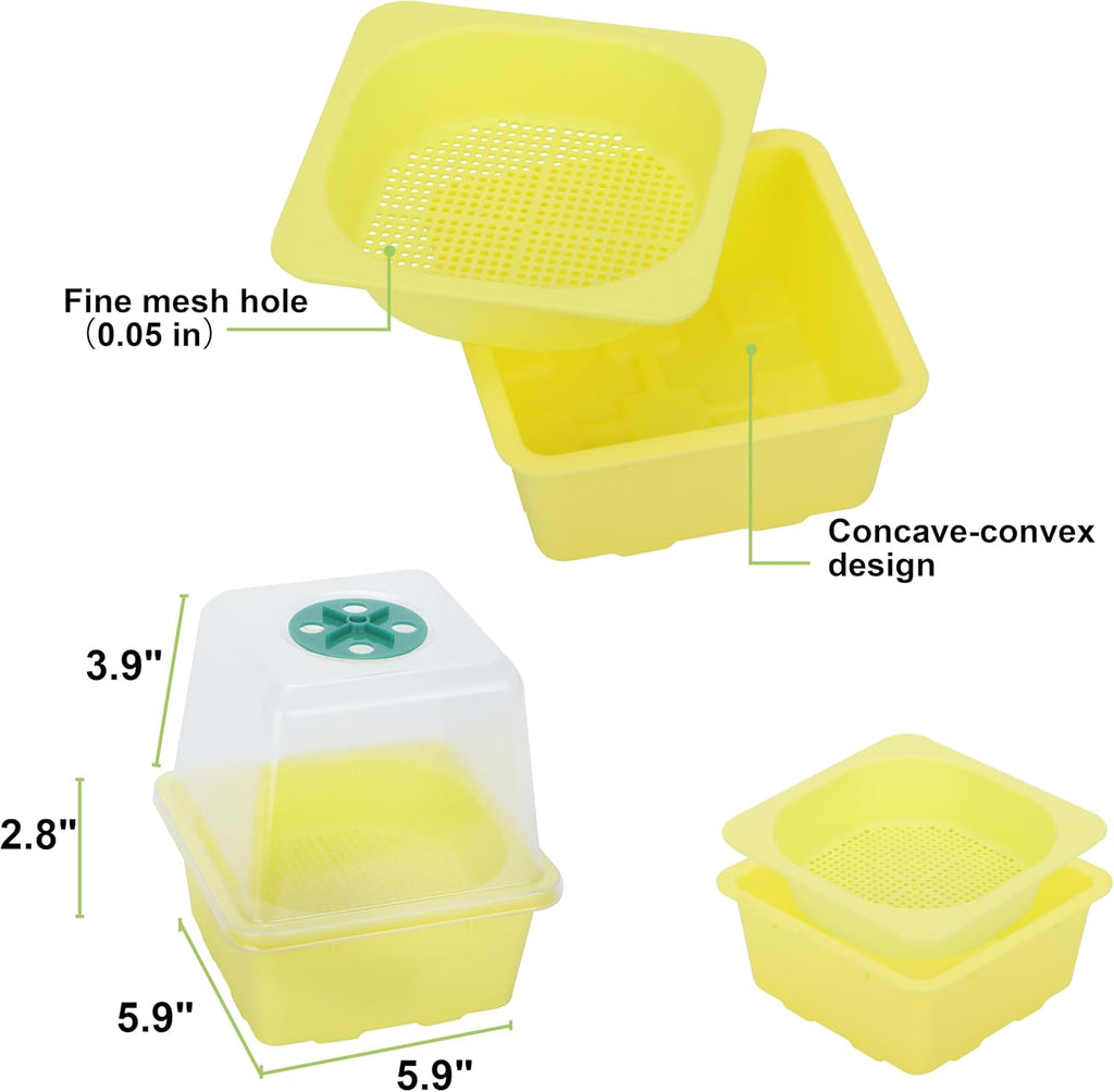 Microgreen Growing Trays, 5" x 5" Sprouting Tray with Humidity Dome, 1.2 mm Small Mesh Holes, BPA Free, Sprouter Kit