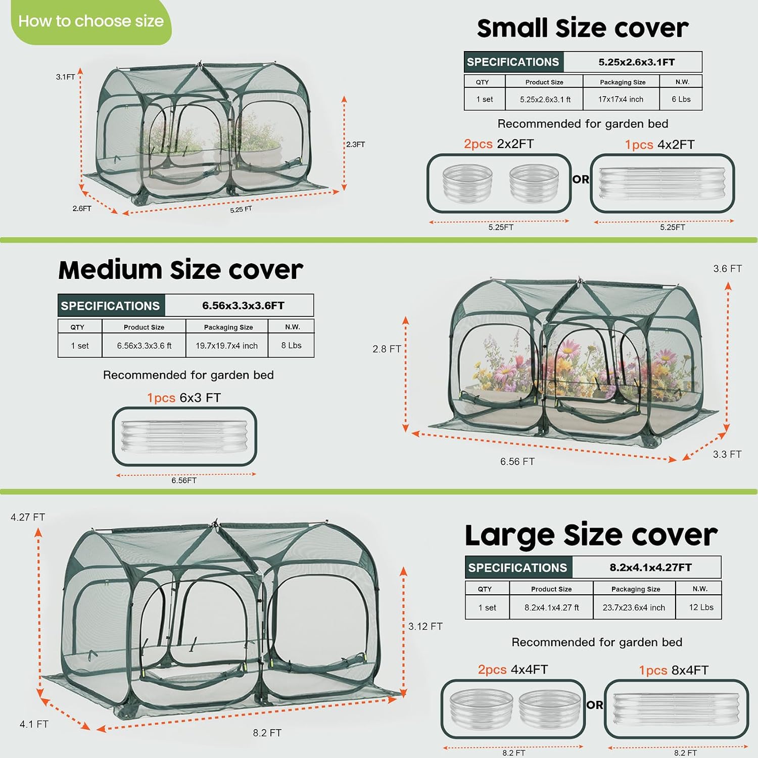 Poray Large 5.3x2.6FT Plant Netting Cover, Pop up Tunnel Crop Cage Gardening Net,Pest Guard Cover for Vegetables