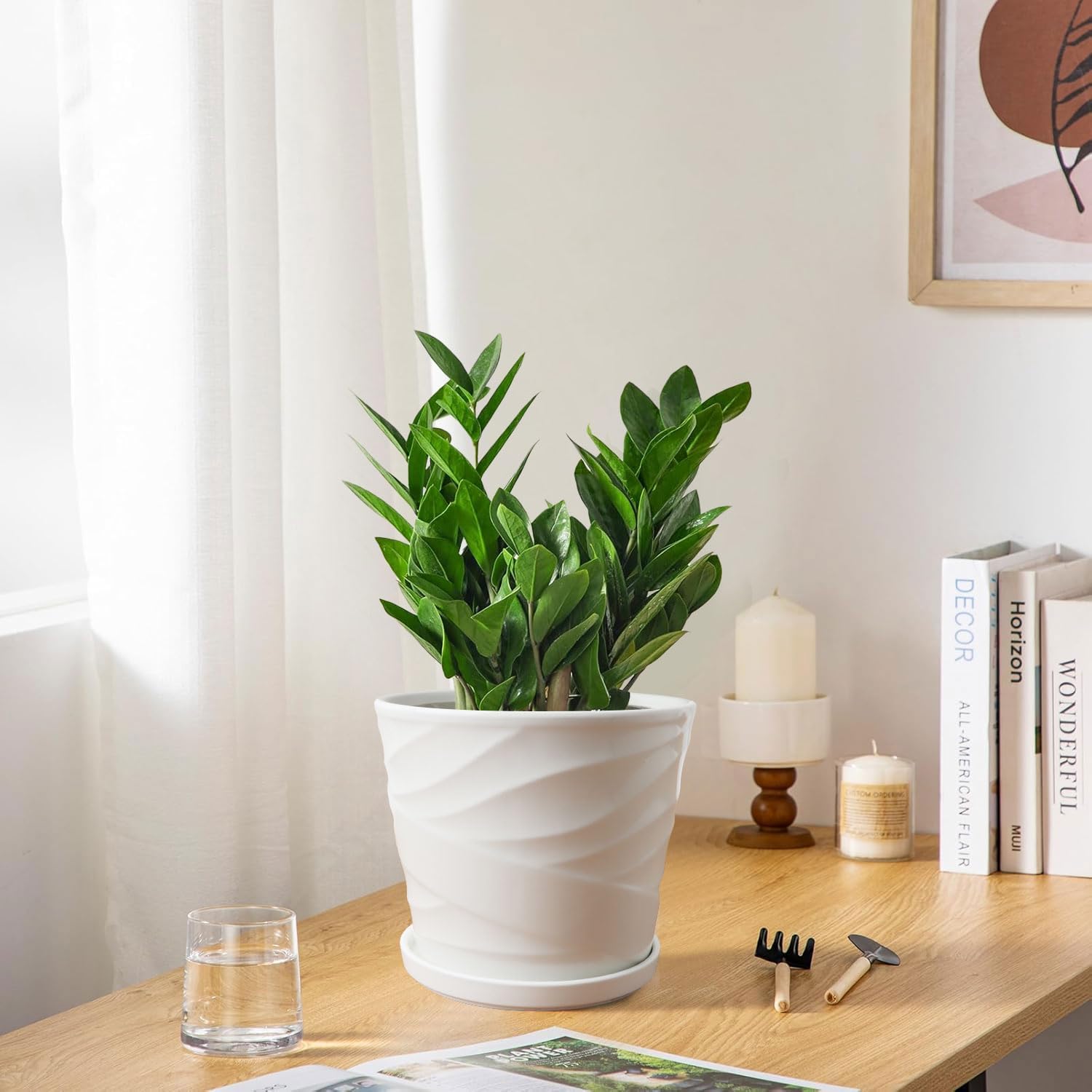 8 Inch Plant Pot,Ceramic Planter with Drainage and Saucer,Ceramic Pots for Plants,Indoor Plant pots,Ceramic Flower
