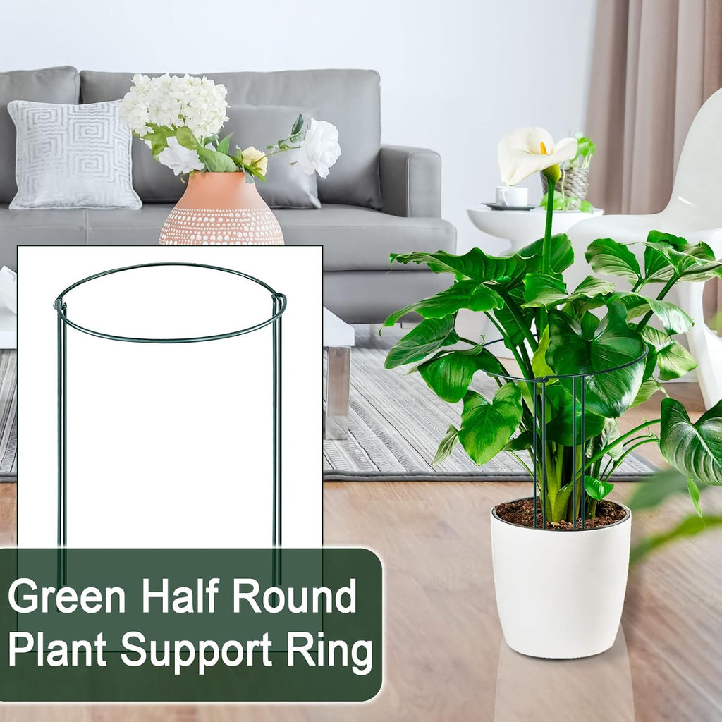 12 Pack 24 Inch Tall Plant Support Stakes, 10" W x 24" H Half Round Peony Cages and Support, Heavy Duty Green Plant