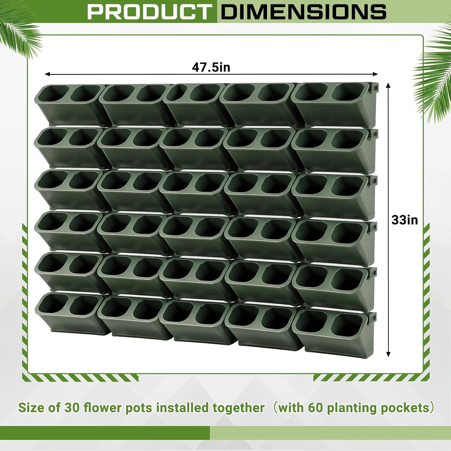 Briwooody 30 Set 60 Pocket Vertical Stackable Wall Planters Kit Outdoor Self Watering Plastic Planter Grow Hang Mount
