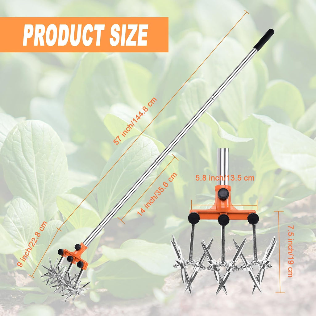 BARAYSTUS Rotary Cultivator Garden Rotary Tiller Adjustable Stainless Steel Poles Hand Tiller for Soil Mixing or