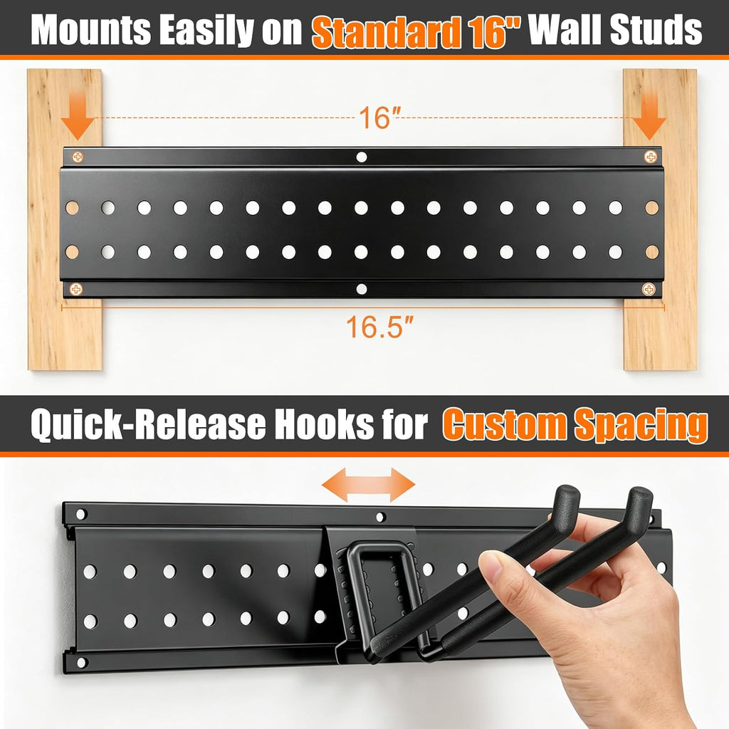 Garage Tool Organizer Wall Mount 66 inches with 13 Adjustable Heavy-Duty Hooks, Garage Organization, Garden Tool